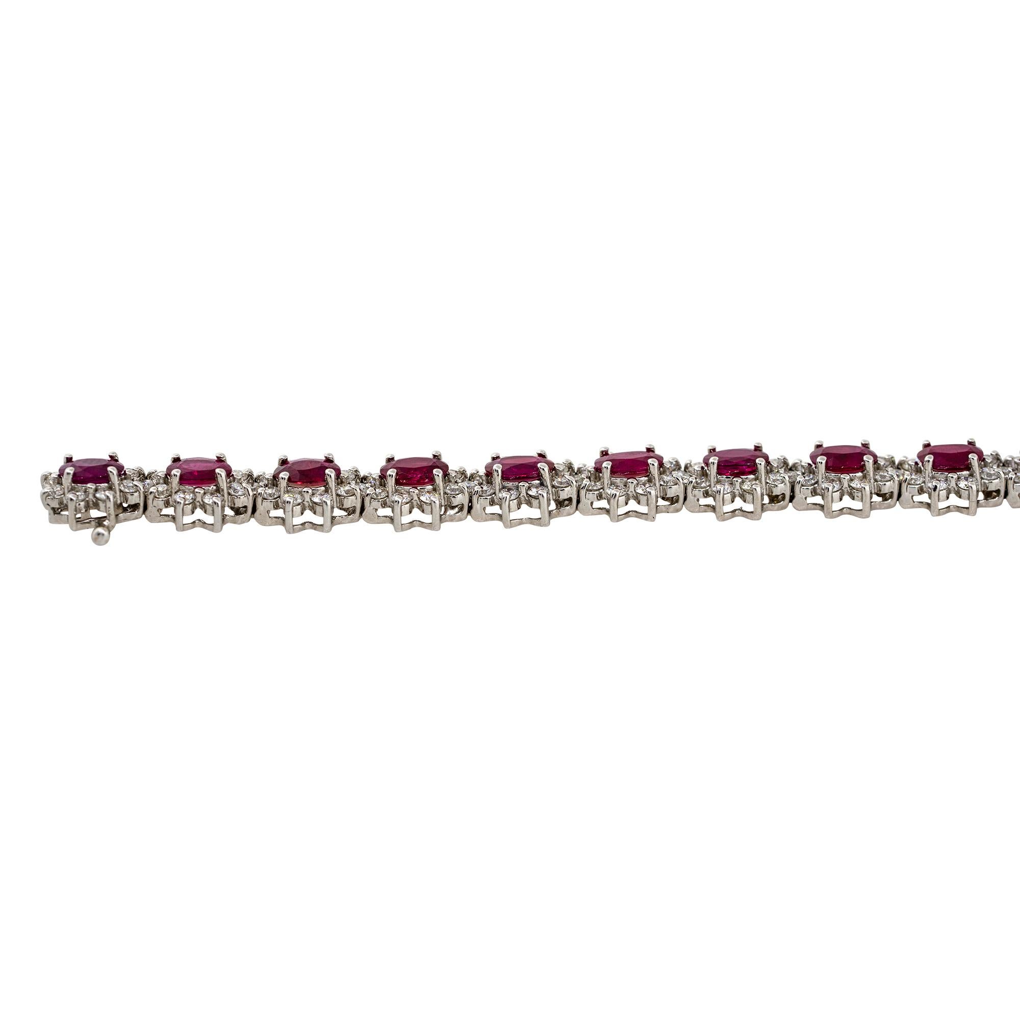 9.92 Carat Oval Ruby Flower Bracelet with Diamonds 18 Karat in Stock In New Condition In Boca Raton, FL
