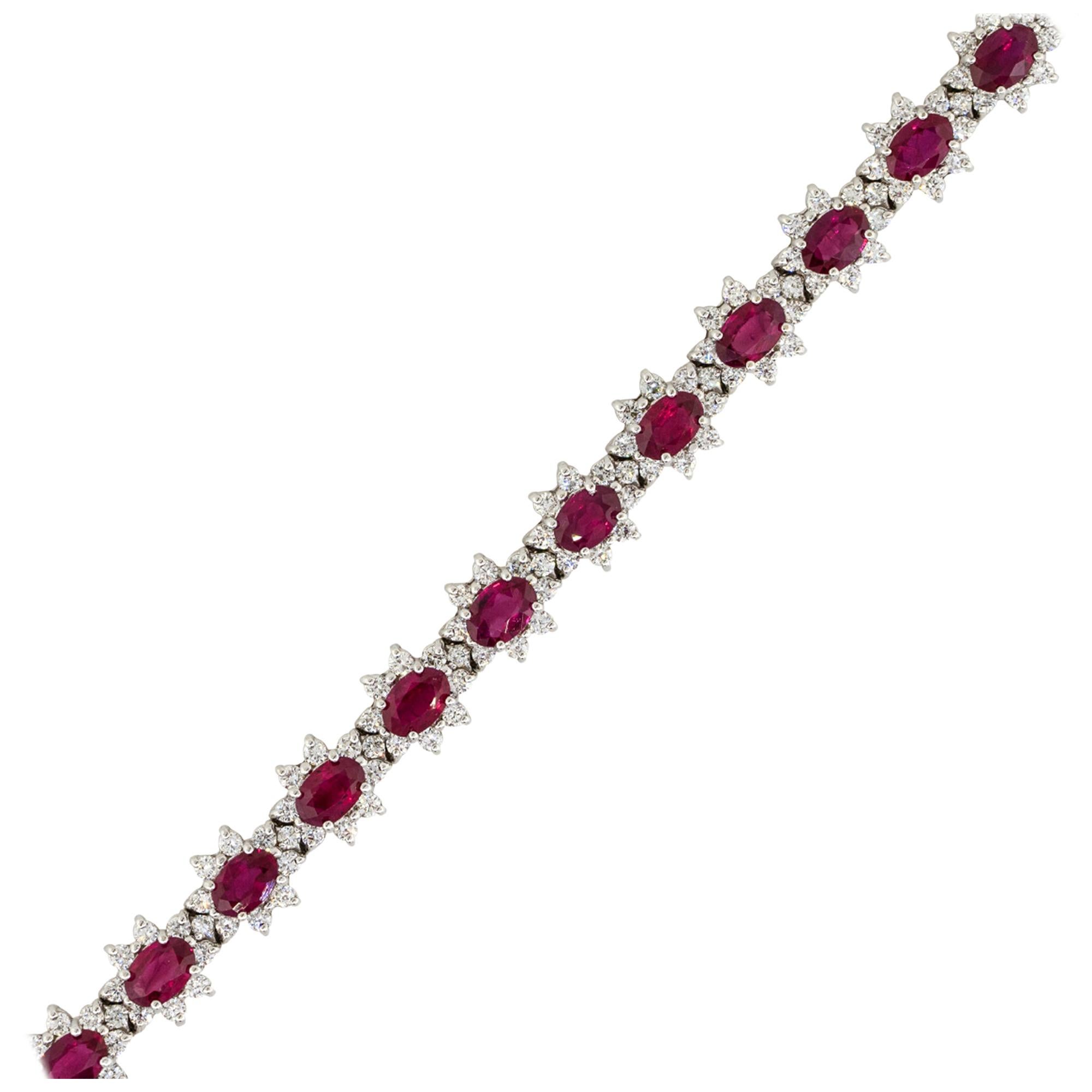 9.92 Carat Oval Ruby Flower Bracelet with Diamonds 18 Karat in Stock