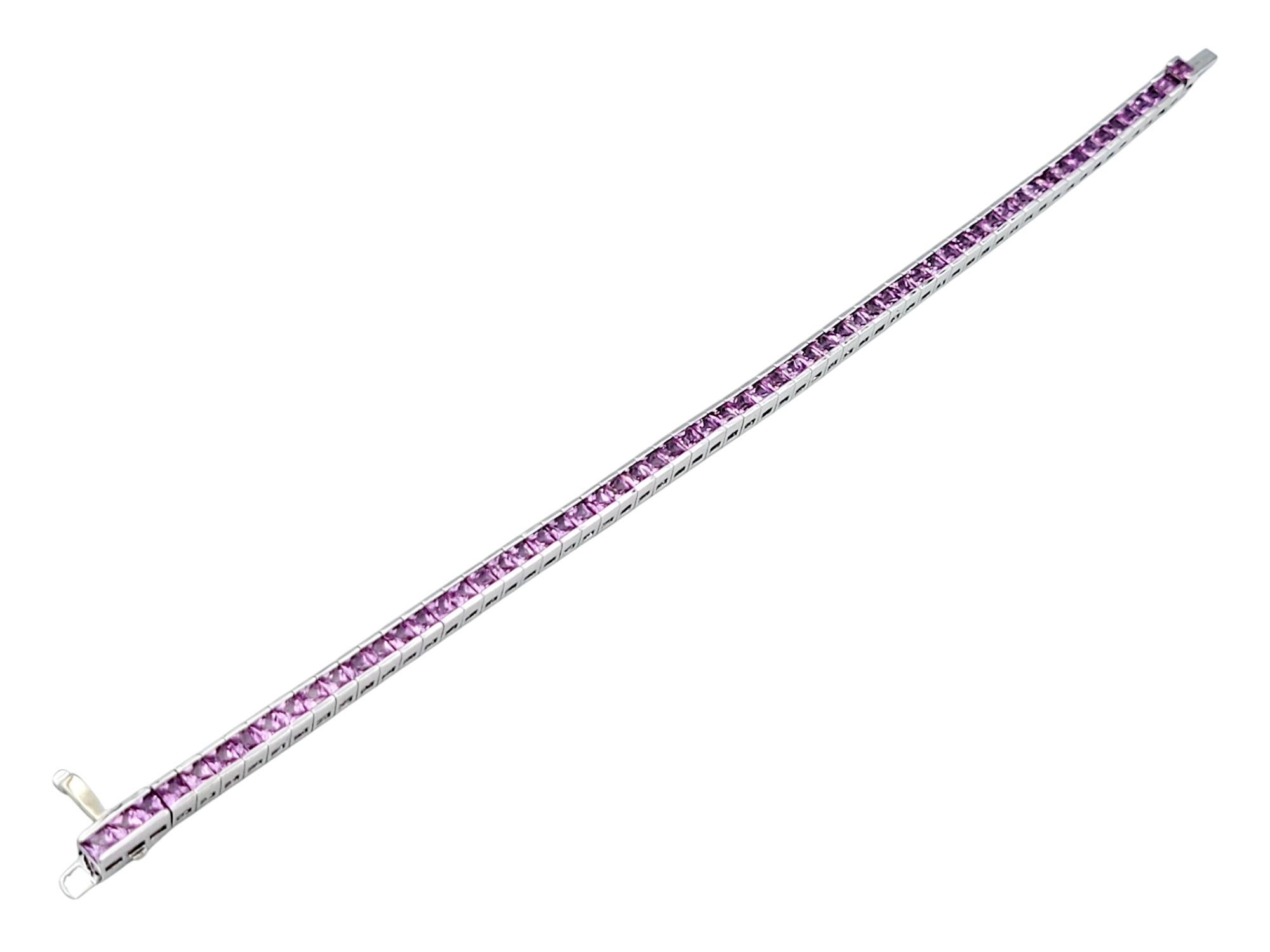 9.92 Carat Total French Cut Pink Sapphire Tennis Bracelet in 14 Karat White Gold In Good Condition For Sale In Scottsdale, AZ