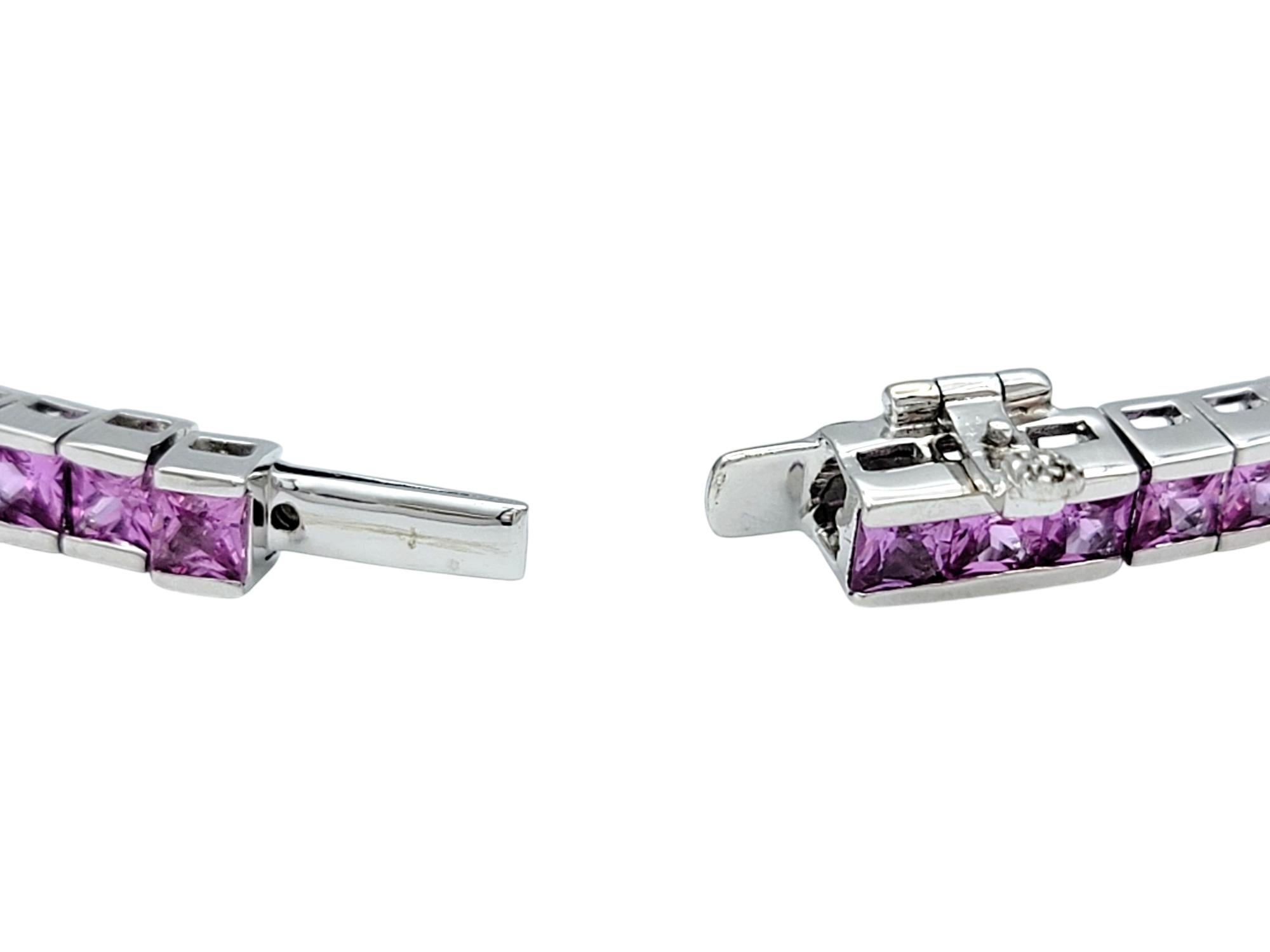 9.92 Carat Total French Cut Pink Sapphire Tennis Bracelet in 14 Karat White Gold For Sale 1