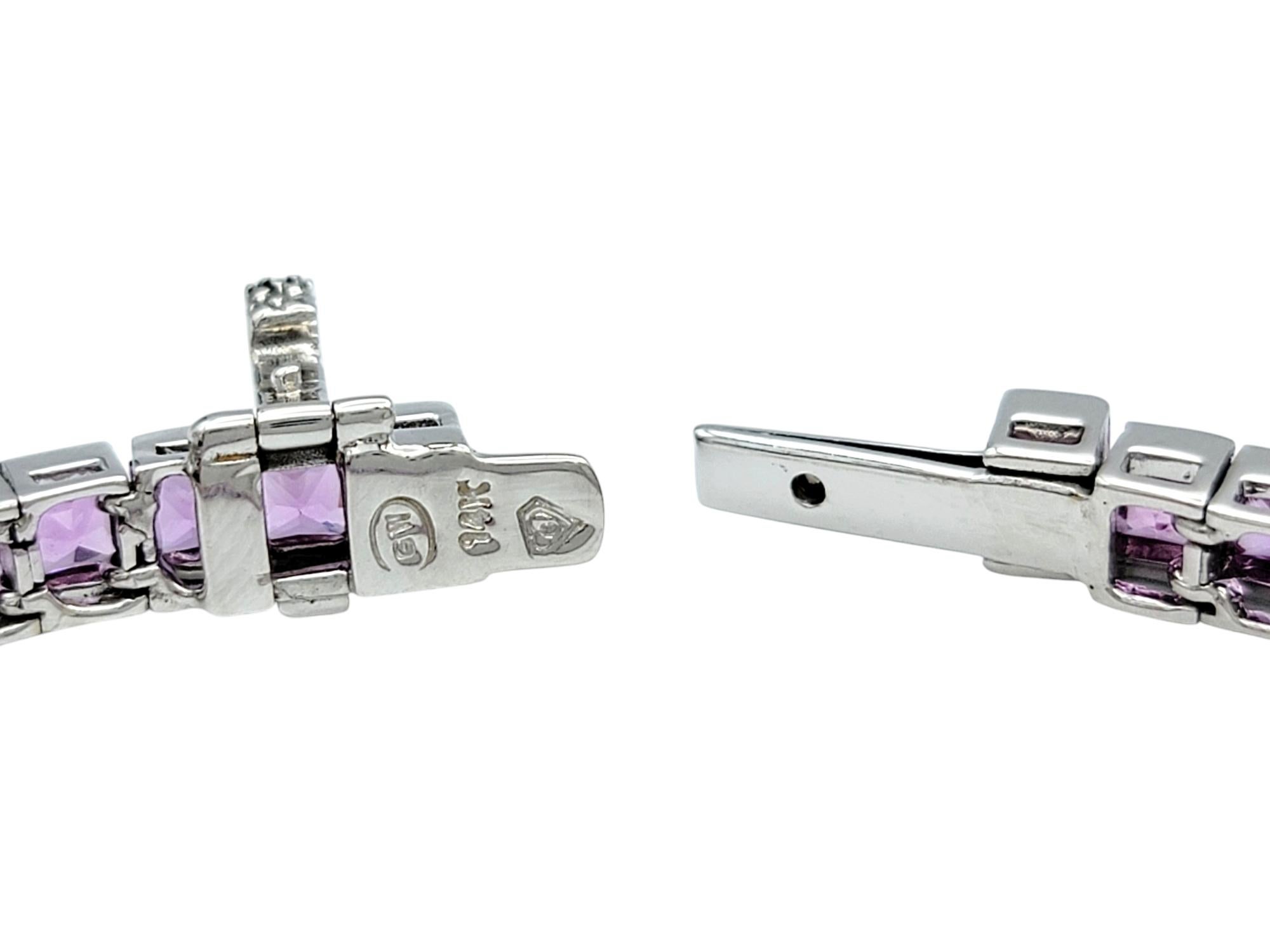 9.92 Carat Total French Cut Pink Sapphire Tennis Bracelet in 14 Karat White Gold For Sale 2