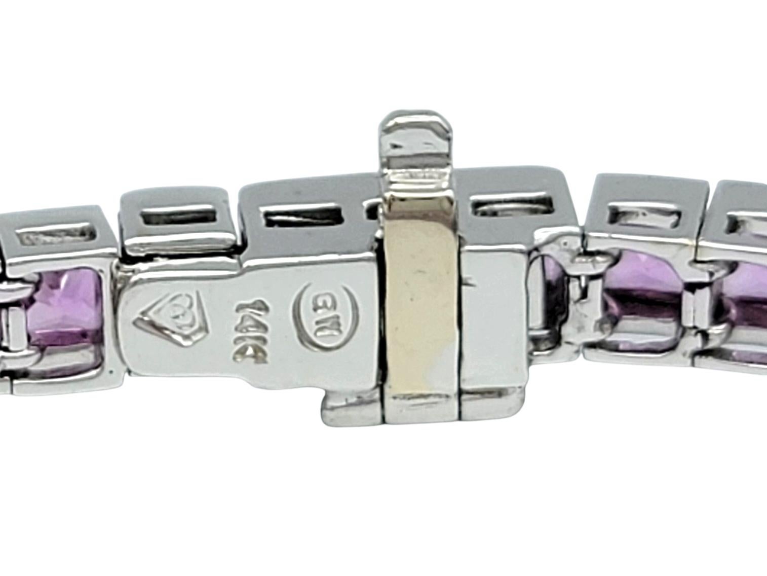 9.92 Carat Total French Cut Pink Sapphire Tennis Bracelet in 14 Karat White Gold For Sale 3