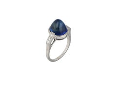 9.92 ctw No Heat Burmese Sugarloaf Cabochon Sapphire & Diamond 18K Gold Ring
