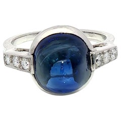 9.92 ctw No Heat Burmese Sugarloaf Cabochon Sapphire & Diamond 18K Gold Ring