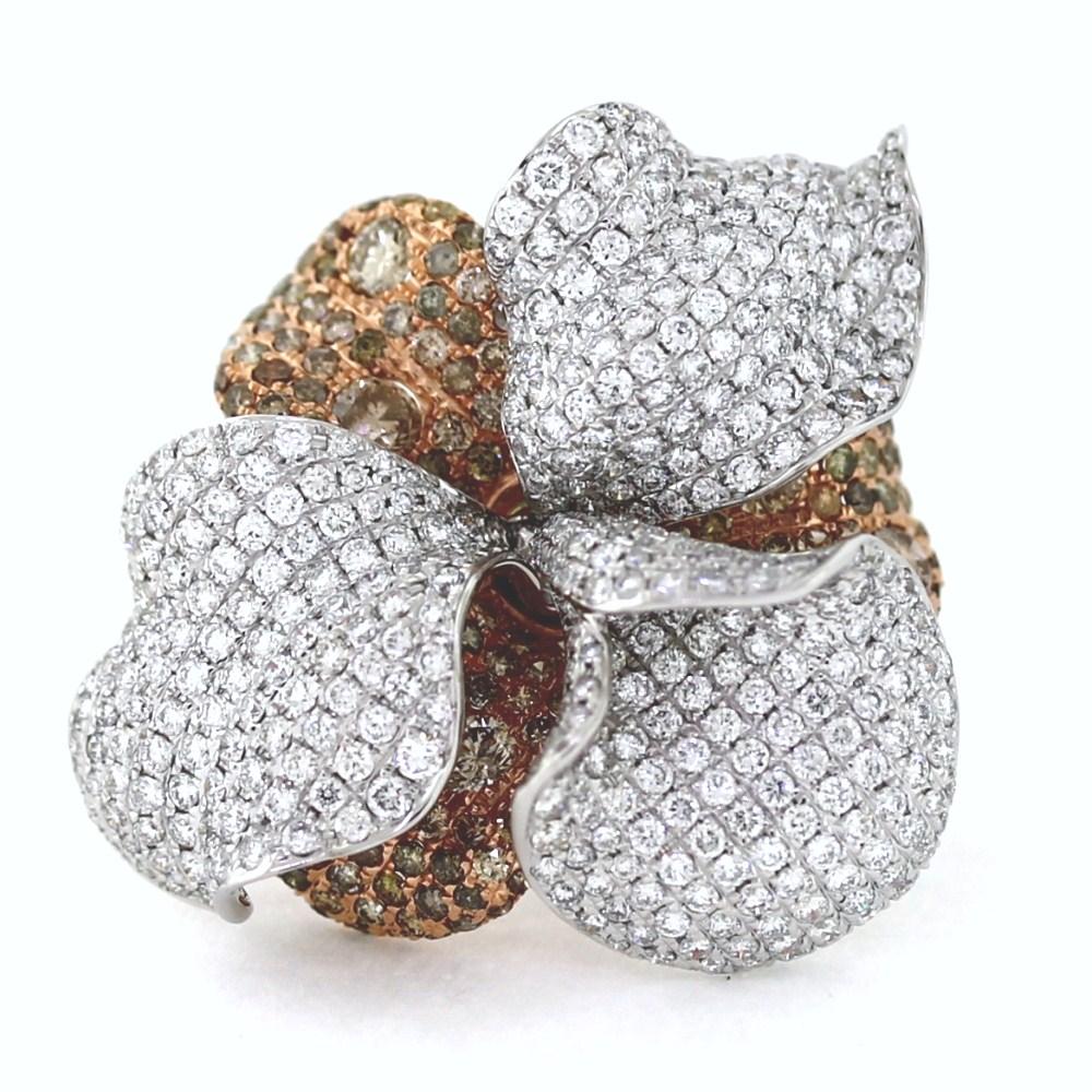 9.921ctw Round Brilliant Cut Two-Tone Diamond Floral Pave Ring For Sale 1