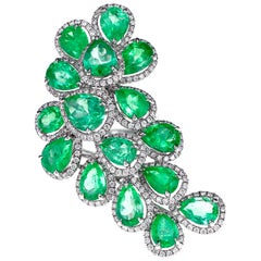 9.93 Carat Colombian Emerald and Diamond Peacock Inspired Ring
