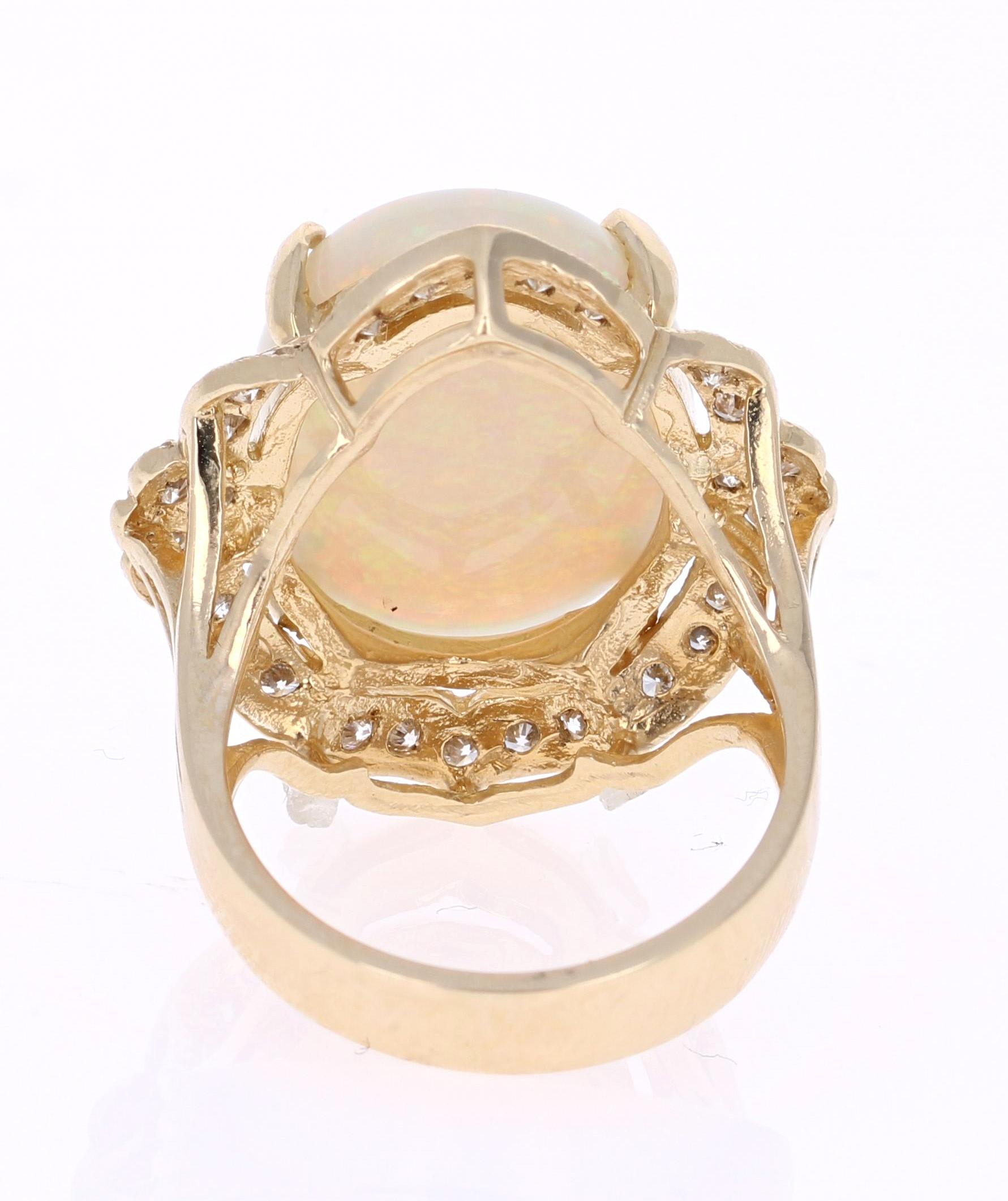 Victorian 9.93 Carat Opal Diamond 14 Karat Yellow Gold Ring