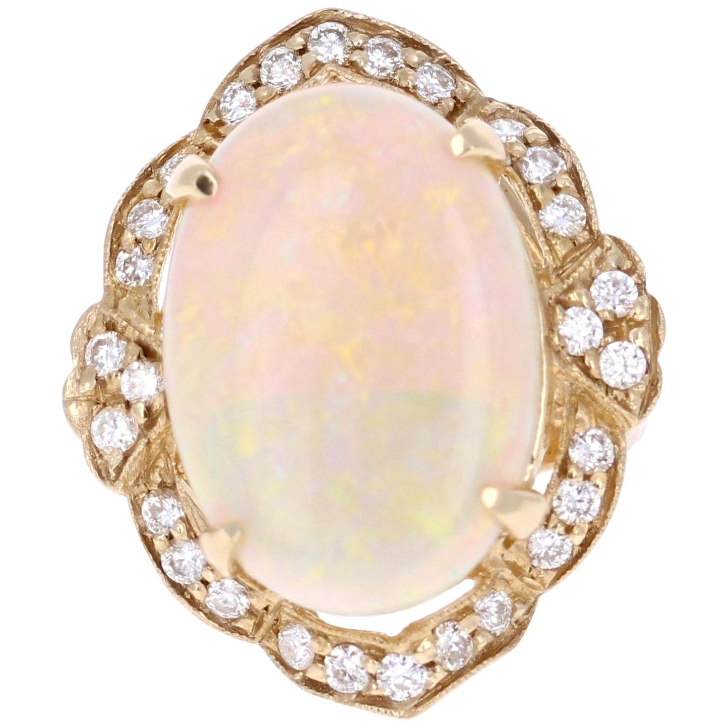 9.93 Carat Opal Diamond 14 Karat Yellow Gold Ring
