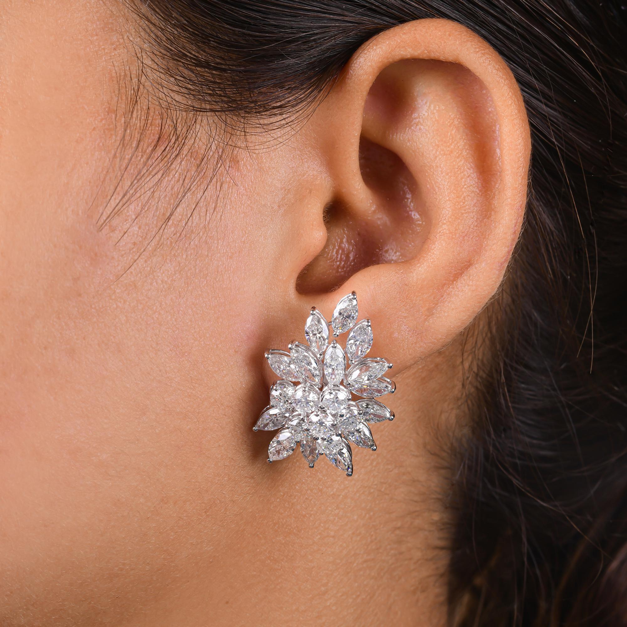 Modern 9.93 Carat SI/H Marquise Round Diamond Earrings 10 Karat White Gold Fine Jewelry For Sale