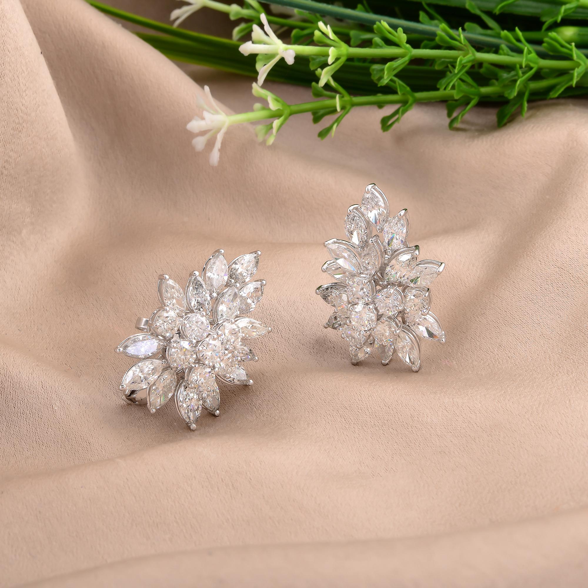 Marquise Cut 9.93 Carat SI/H Marquise Round Diamond Earrings 10 Karat White Gold Fine Jewelry For Sale