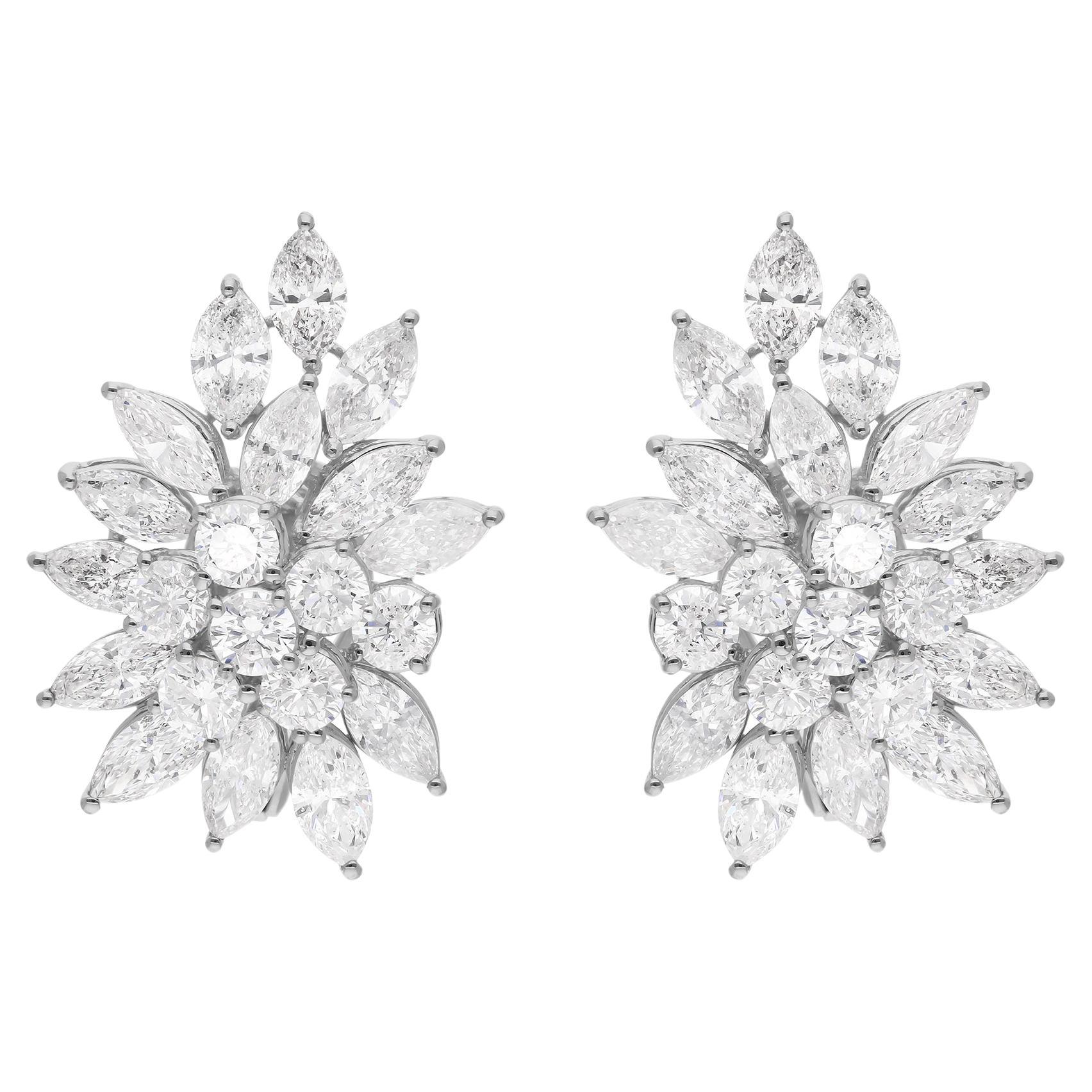 9.93 Carat SI/H Marquise Round Diamond Earrings 10 Karat White Gold Fine Jewelry For Sale