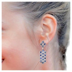 Orecchini a goccia con zaffiri blu taglio ovale e diamanti da 9,94 carati