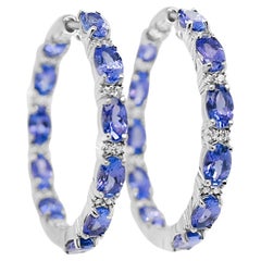 Used 9.94 Ctw Tanzanite Oval Dangle Bridal Earrings 925 Sterling Silver Jewelry 