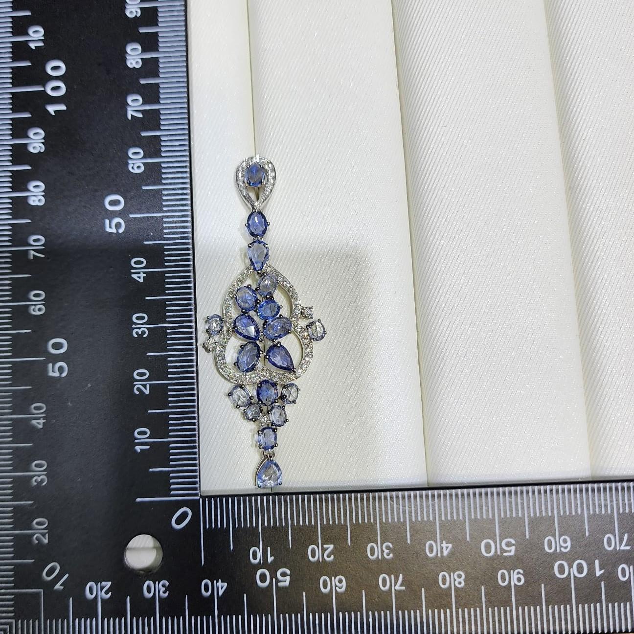 9.94Ct Vintage  Blue Sapphire and Diamond Dangle Earring in 18K White Gold For Sale 1