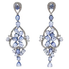 9.94Ct Vintage  Blue Sapphire and Diamond Dangle Earring in 18K White Gold