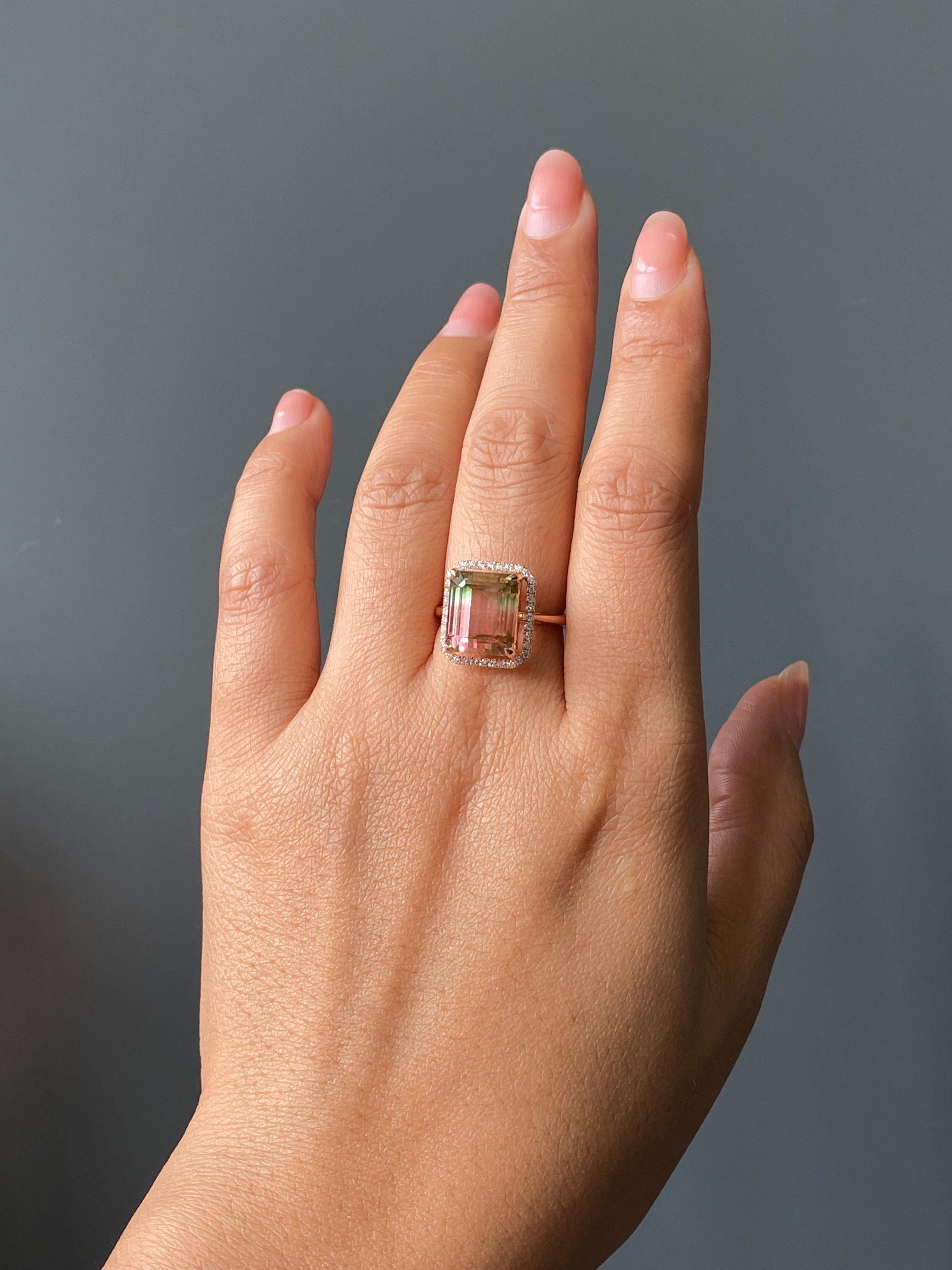 Anillo de cóctel de oro rosa de 18 quilates con turmalina sandía bicolor de 9,95 quilates en venta 6
