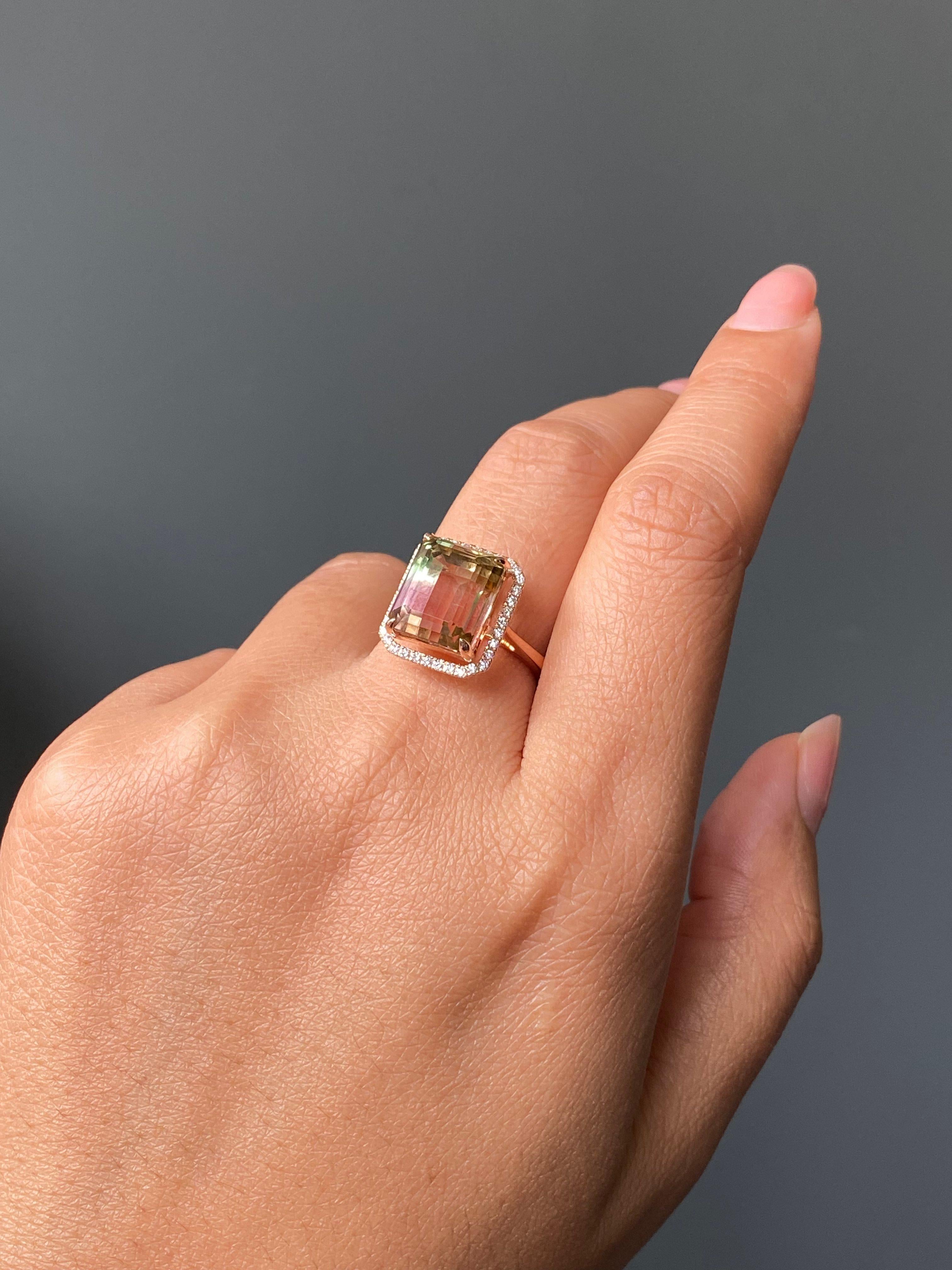 Anillo de cóctel de oro rosa de 18 quilates con turmalina sandía bicolor de 9,95 quilates en venta 7