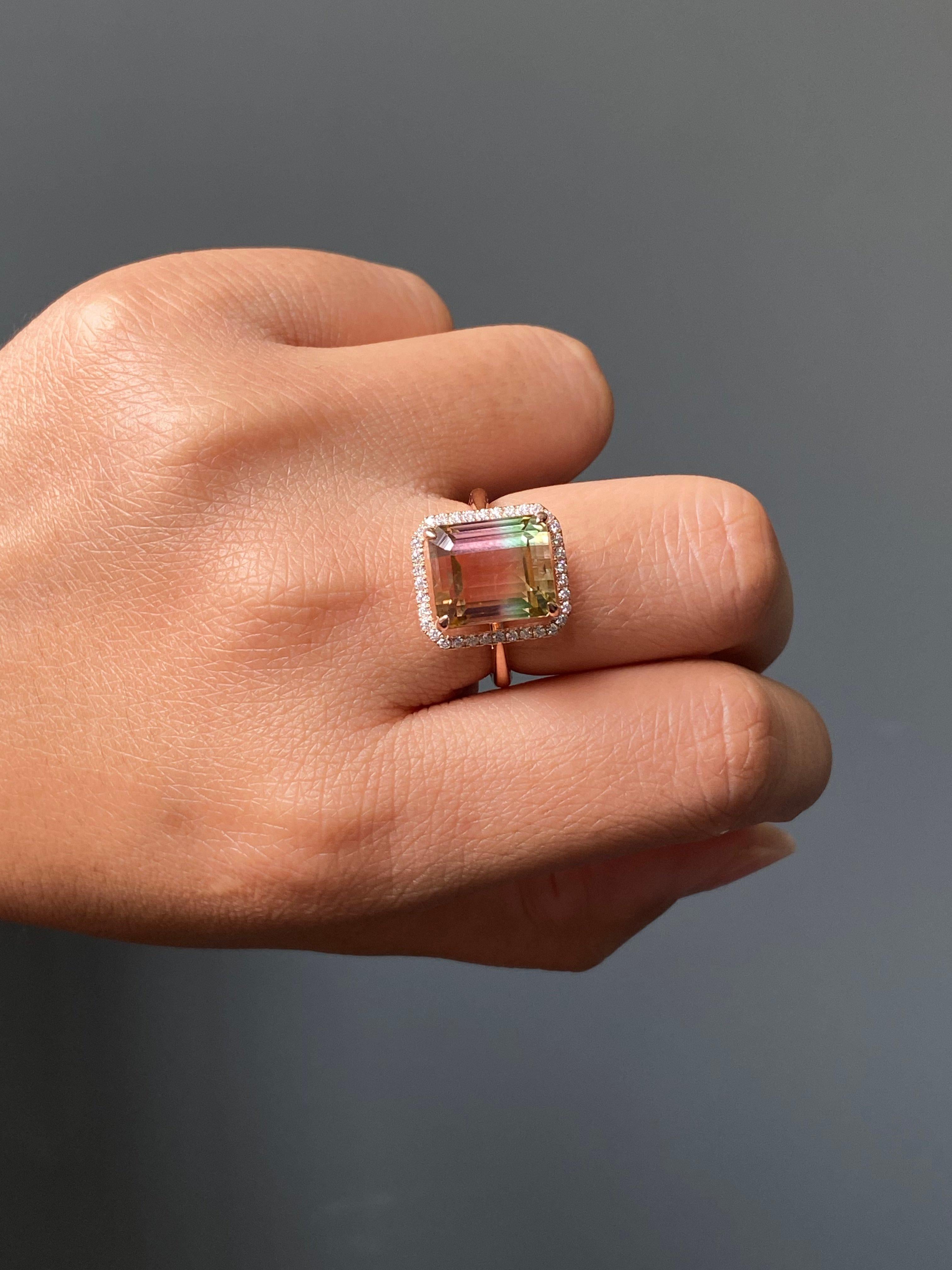 Anillo de cóctel de oro rosa de 18 quilates con turmalina sandía bicolor de 9,95 quilates en venta 8
