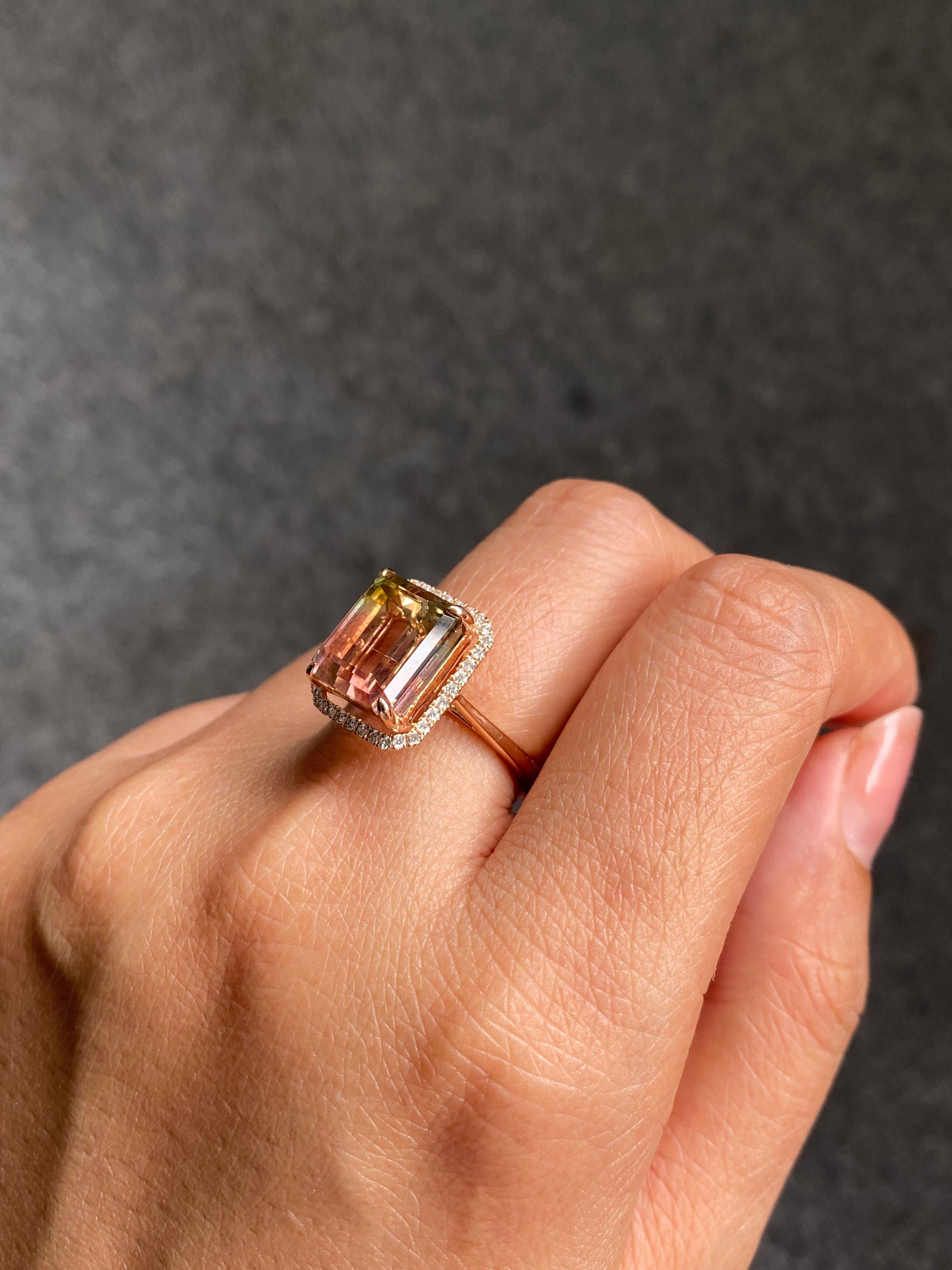 Anillo de cóctel de oro rosa de 18 quilates con turmalina sandía bicolor de 9,95 quilates en venta 9