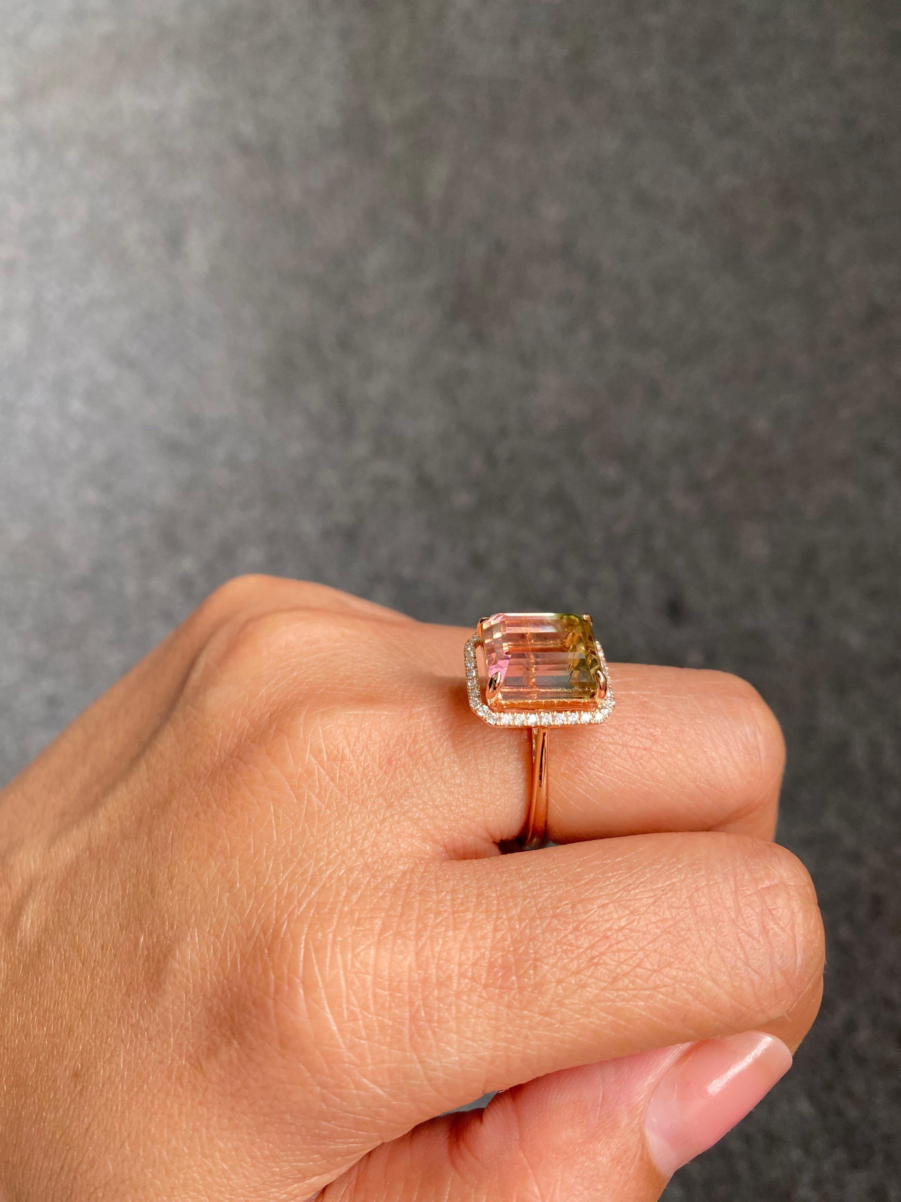 Anillo de cóctel de oro rosa de 18 quilates con turmalina sandía bicolor de 9,95 quilates en venta 10