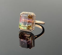 Anello da cocktail con tormalina anguria bicolore da 9,95 carati in oro rosa 18 carati