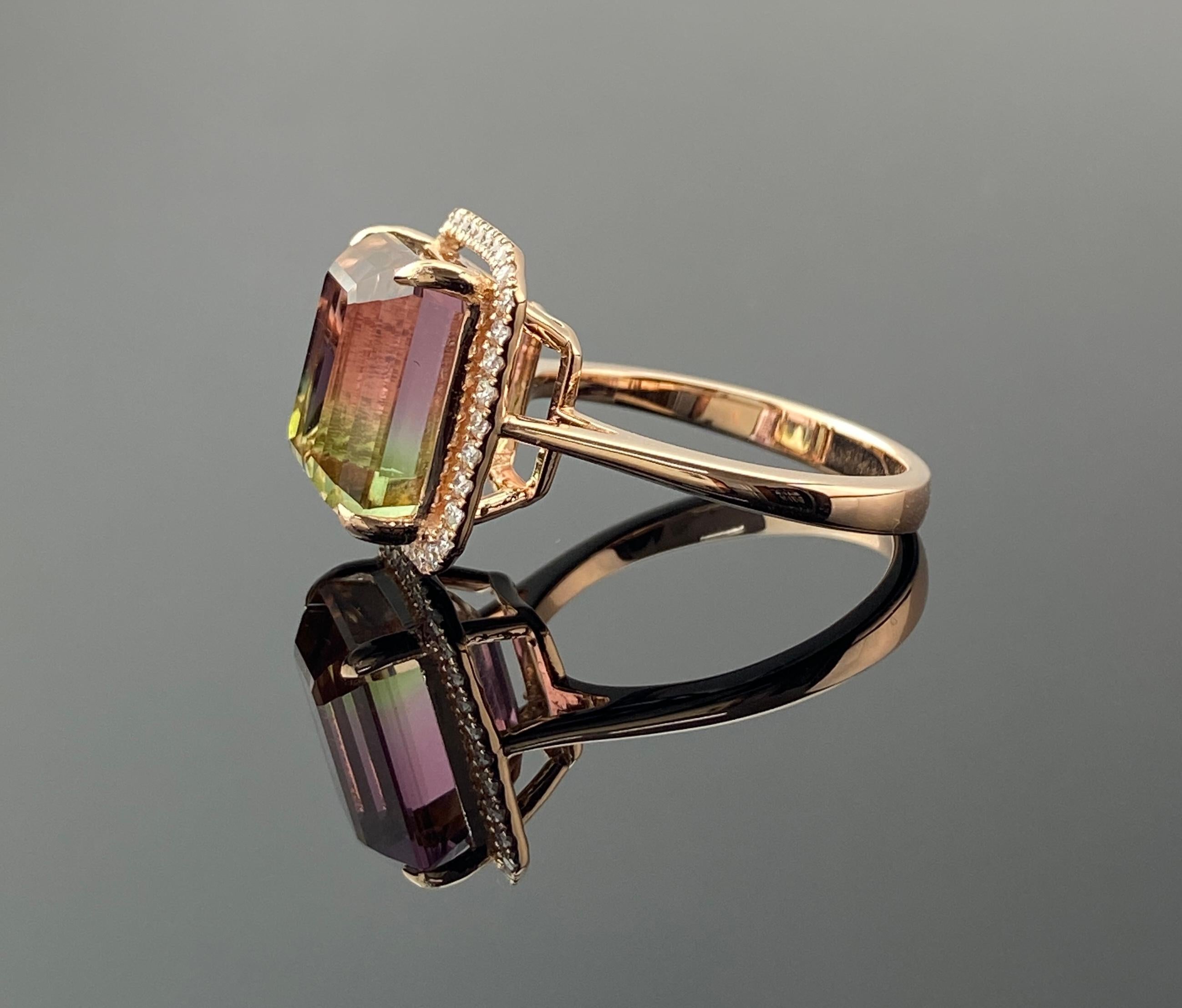 Anillo de cóctel de oro rosa de 18 quilates con turmalina sandía bicolor de 9,95 quilates en Nuevo estado para la venta en Bangkok, Thailand
