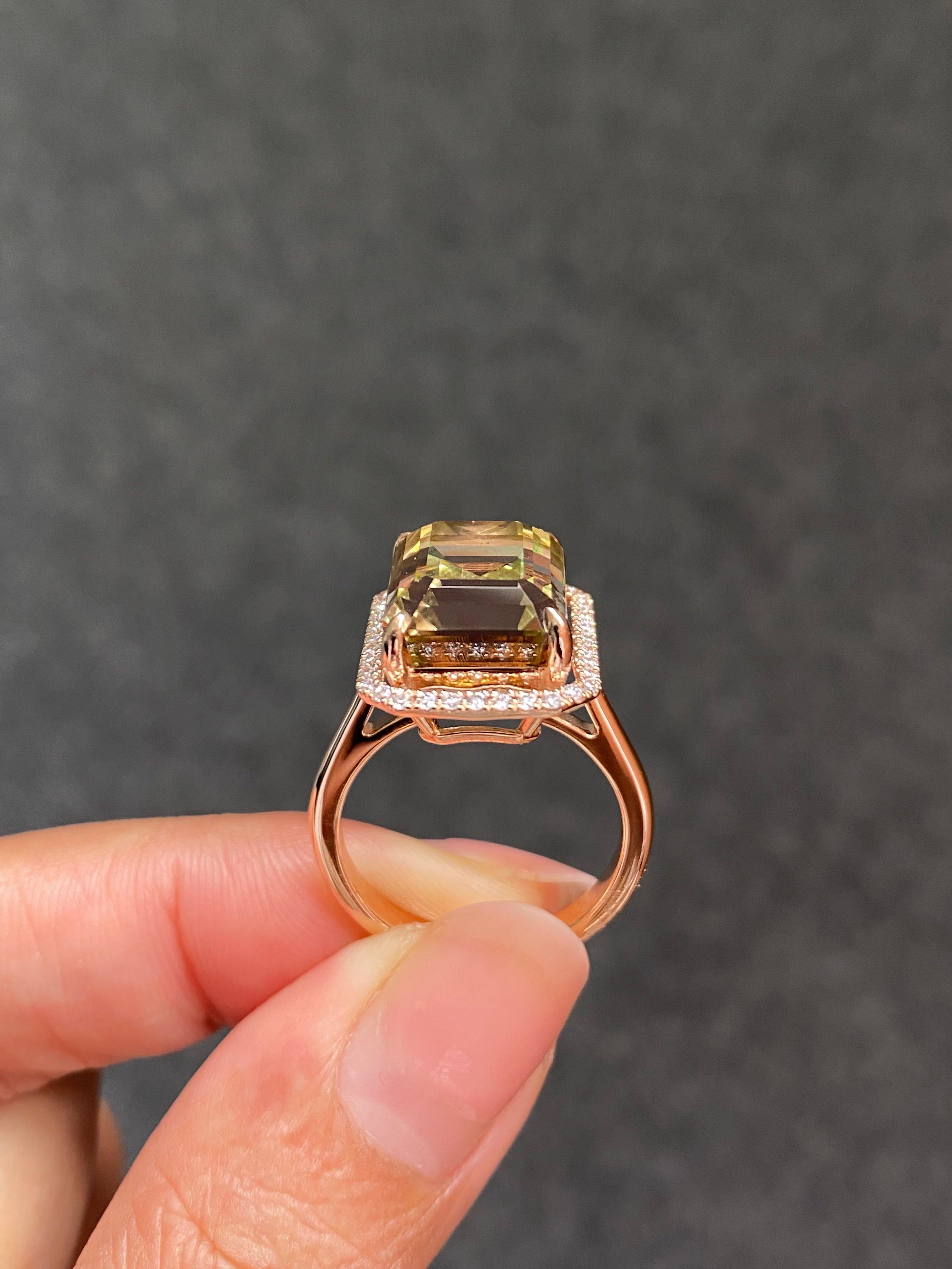 Anillo de cóctel de oro rosa de 18 quilates con turmalina sandía bicolor de 9,95 quilates en venta 1
