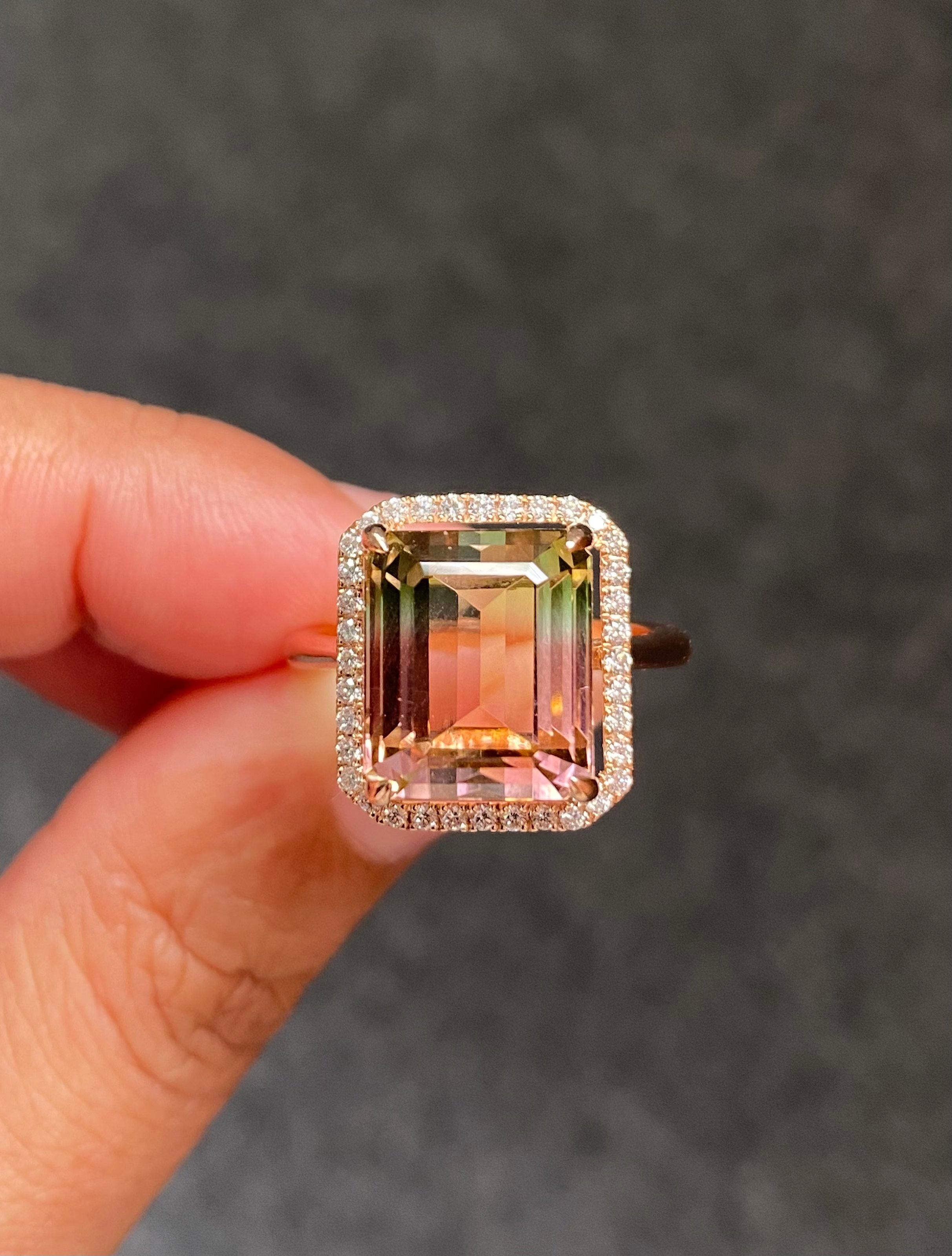 Anillo de cóctel de oro rosa de 18 quilates con turmalina sandía bicolor de 9,95 quilates en venta 2