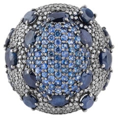 Contemporary 9.95ct Platinum Diamond & Sapphire Cluster Ring, India