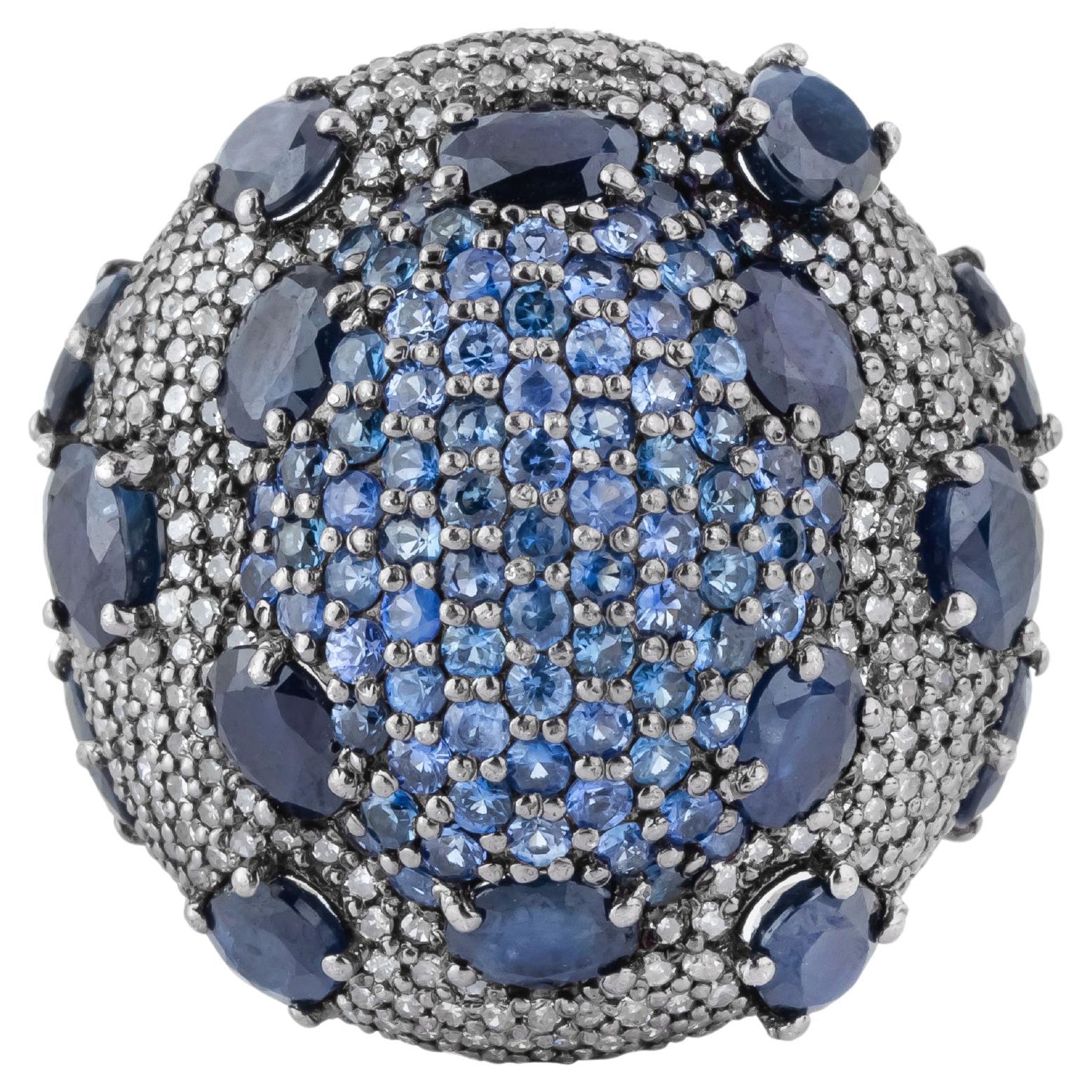 9.95 Carat Diamond and Sapphire Cluster Ring For Sale