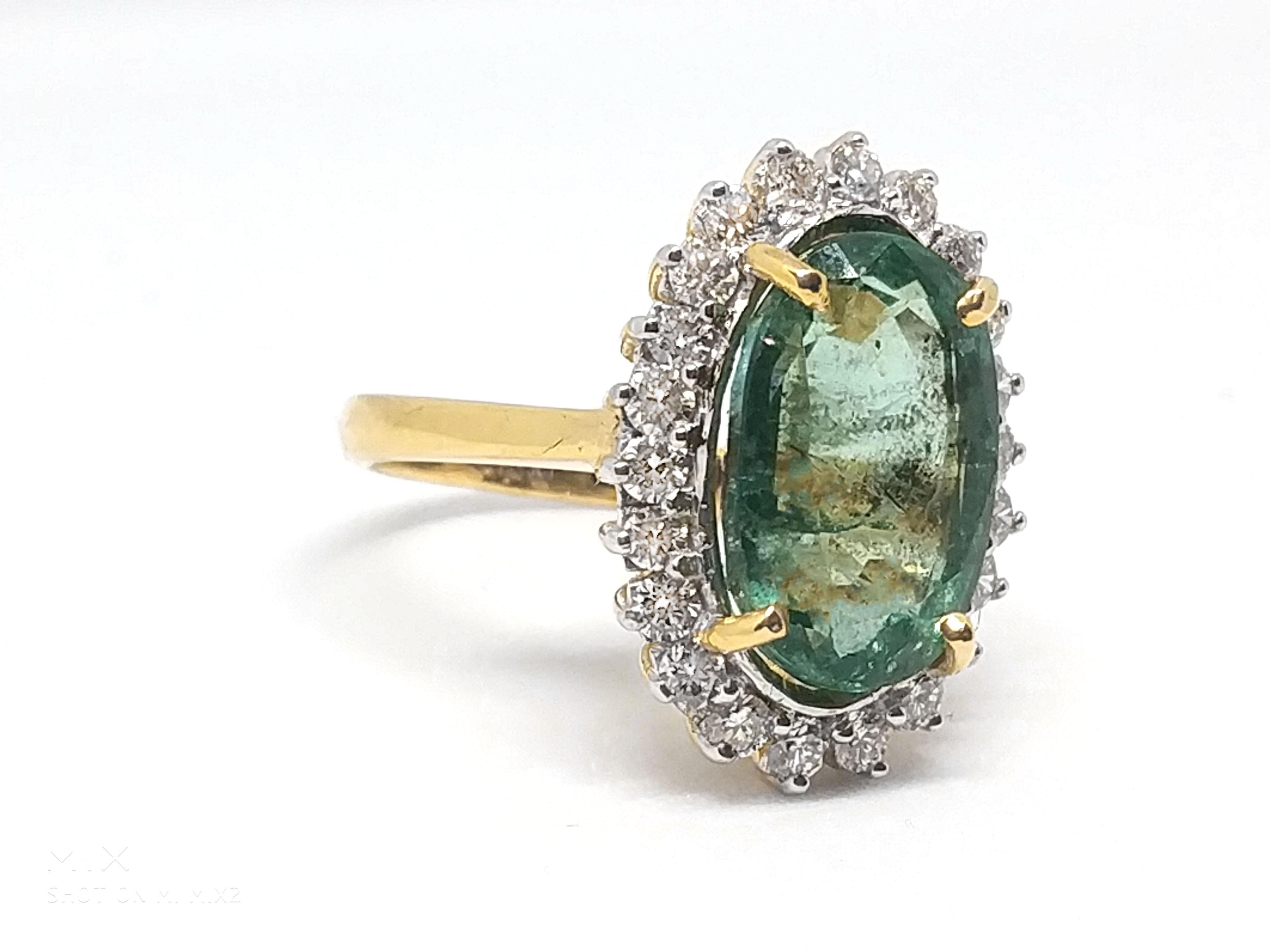 Art Deco 9.95 Carat Emerald and Diamond Ring For Sale