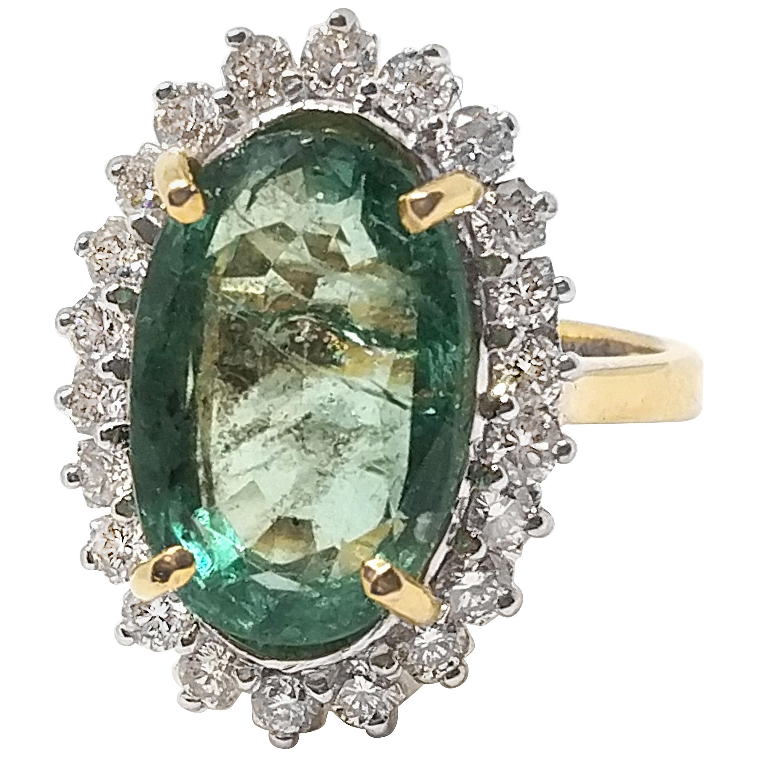 9.95 Carat Emerald and Diamond Ring For Sale