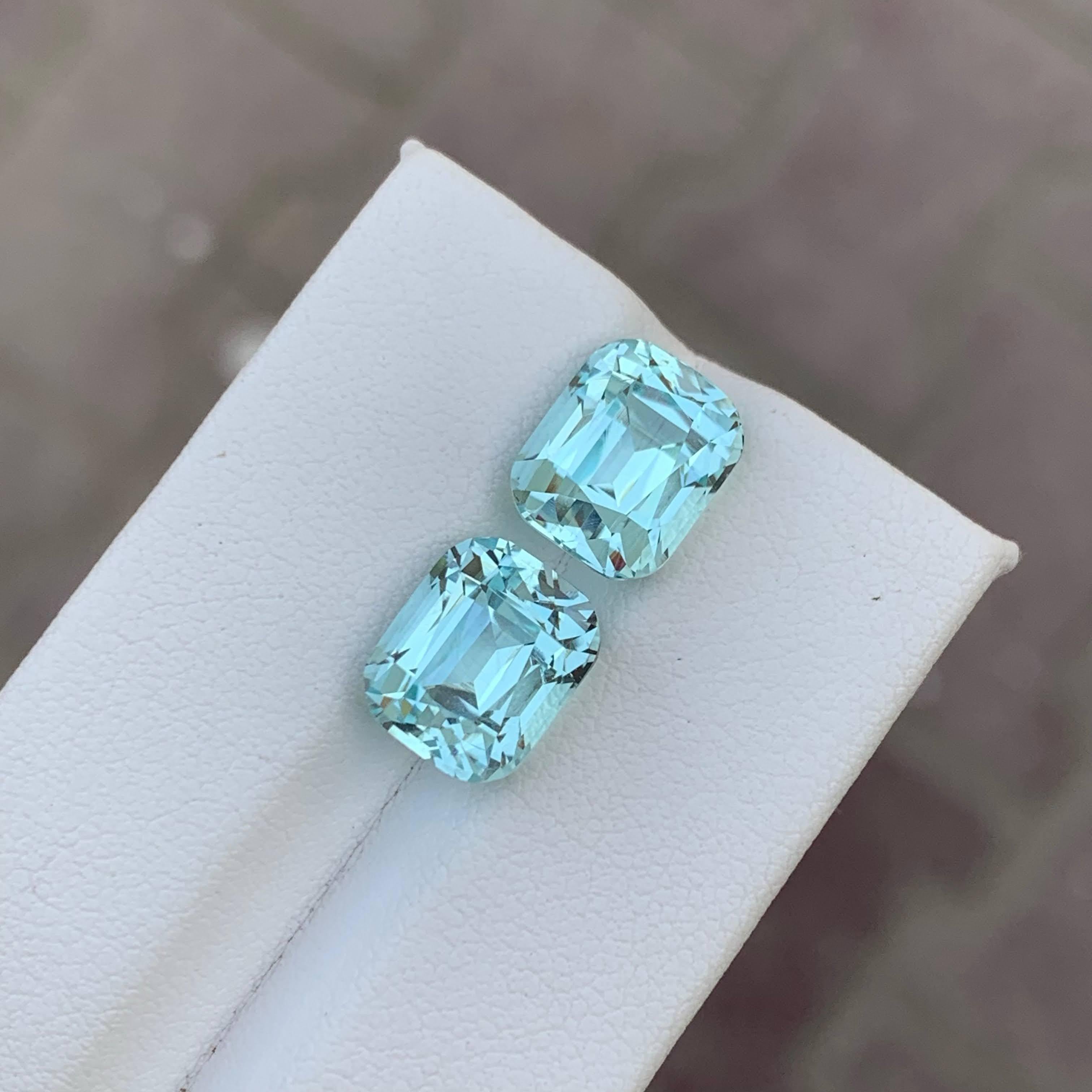 Taille coussin 9.95 Carat Natural Loose Blue Aquamarine Pair Cushion Cut Afghan Gemstone (pierre précieuse afghane) en vente