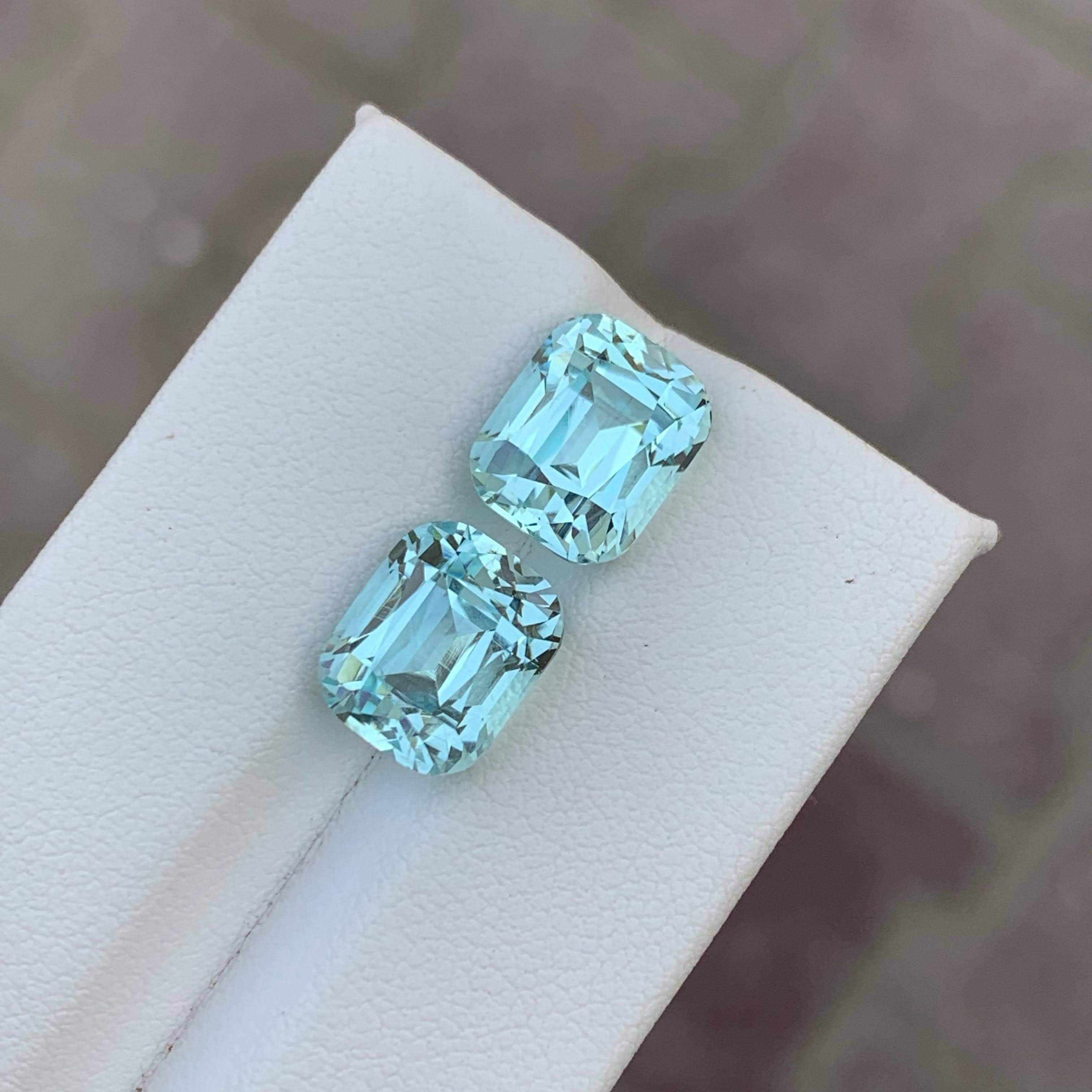 9.95 Carat Natural Loose Blue Aquamarine Pair Cushion Cut Afghan Gemstone (pierre précieuse afghane) Neuf - En vente à Bangkok, TH