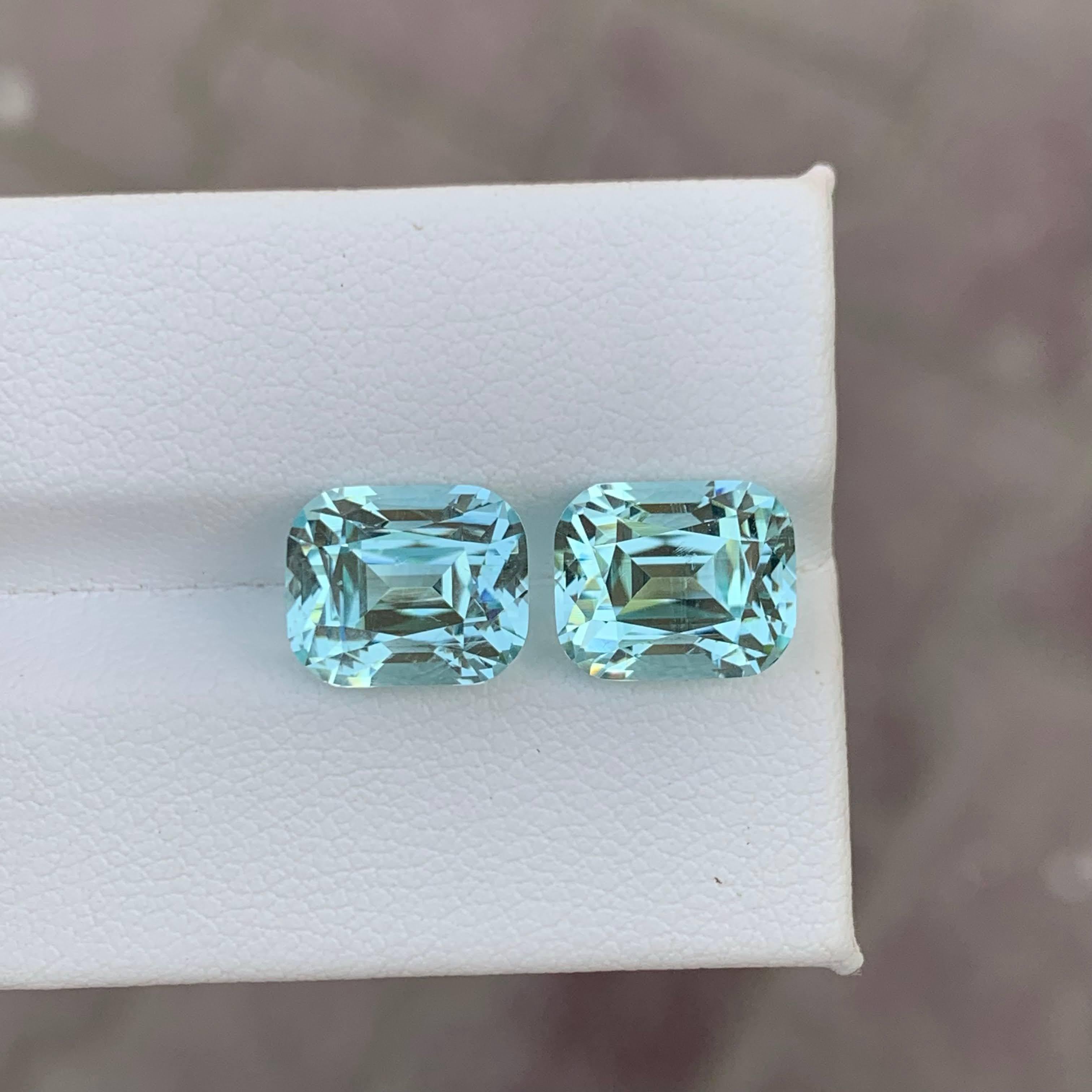 9.95 Carat Natural Loose Blue Aquamarine Pair Cushion Cut Afghan Gemstone (pierre précieuse afghane) en vente 1