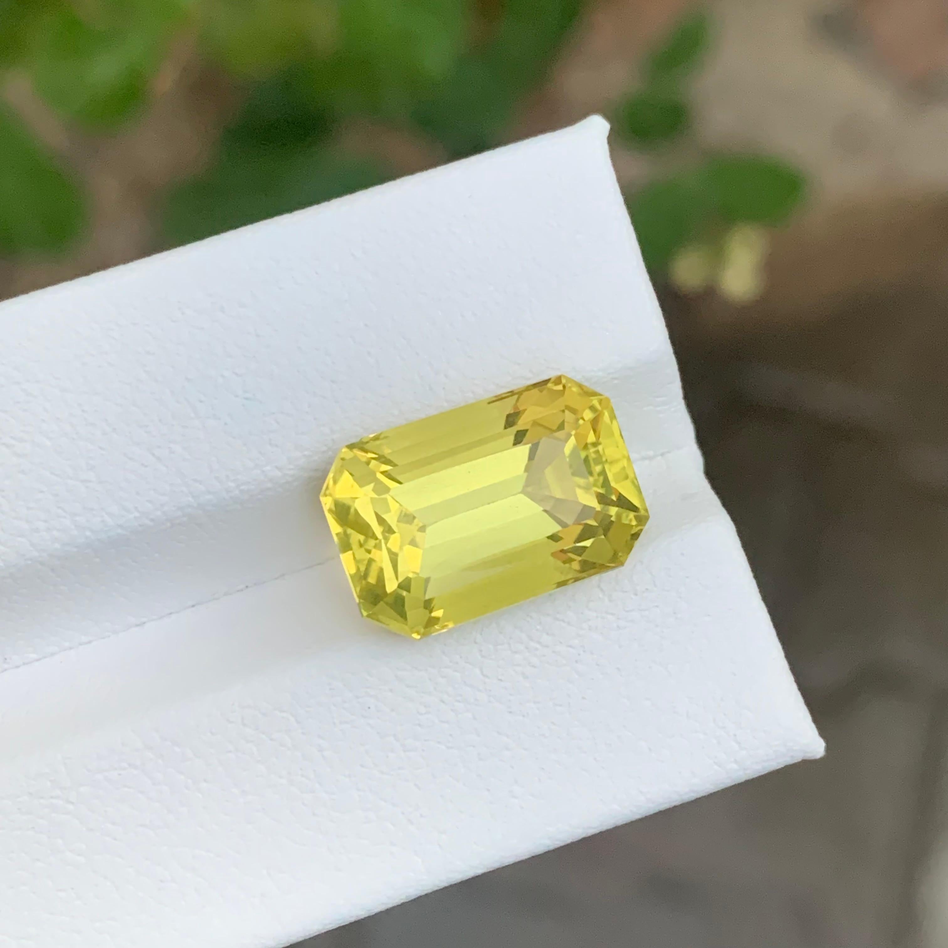 Women's or Men's 9.95 Carat Natural Loose Lemon Quartz Emerald Shape Gemstone For Sale