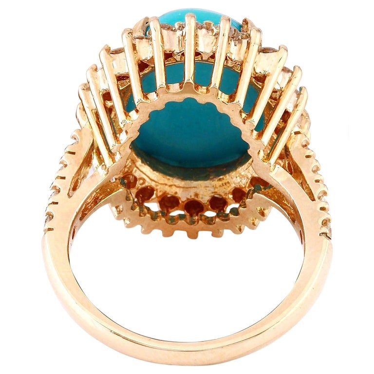 9.95 Carat Natural Turquoise 18 Karat Solid Rose Gold Diamond Ring For ...