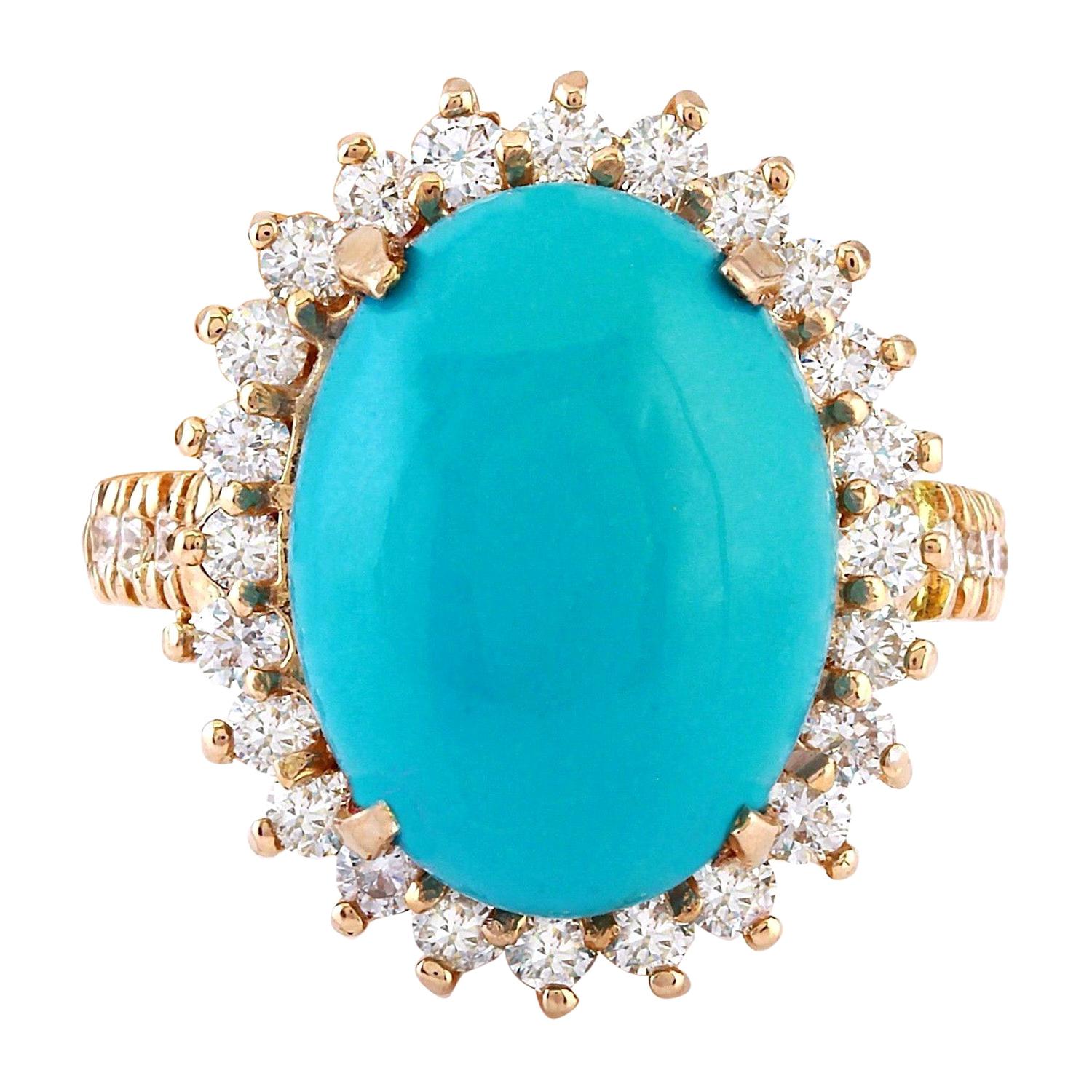 9.95 Carat Natural Turquoise 18 Karat Solid Rose Gold Diamond Ring