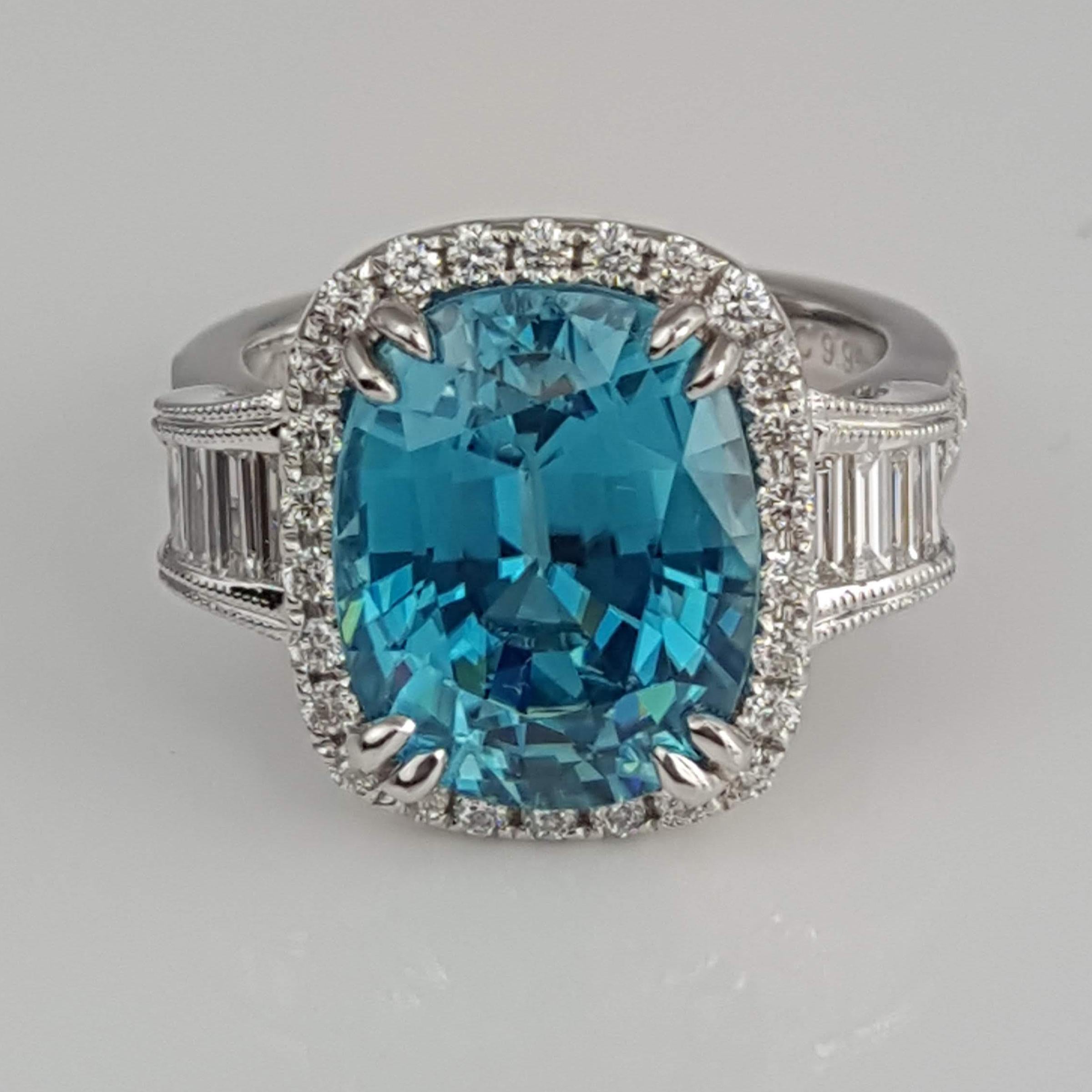 Contemporary DiamondTown 9.95 Carat Oval Cut Blue Zircon and 0.74 Carat Diamond Ring