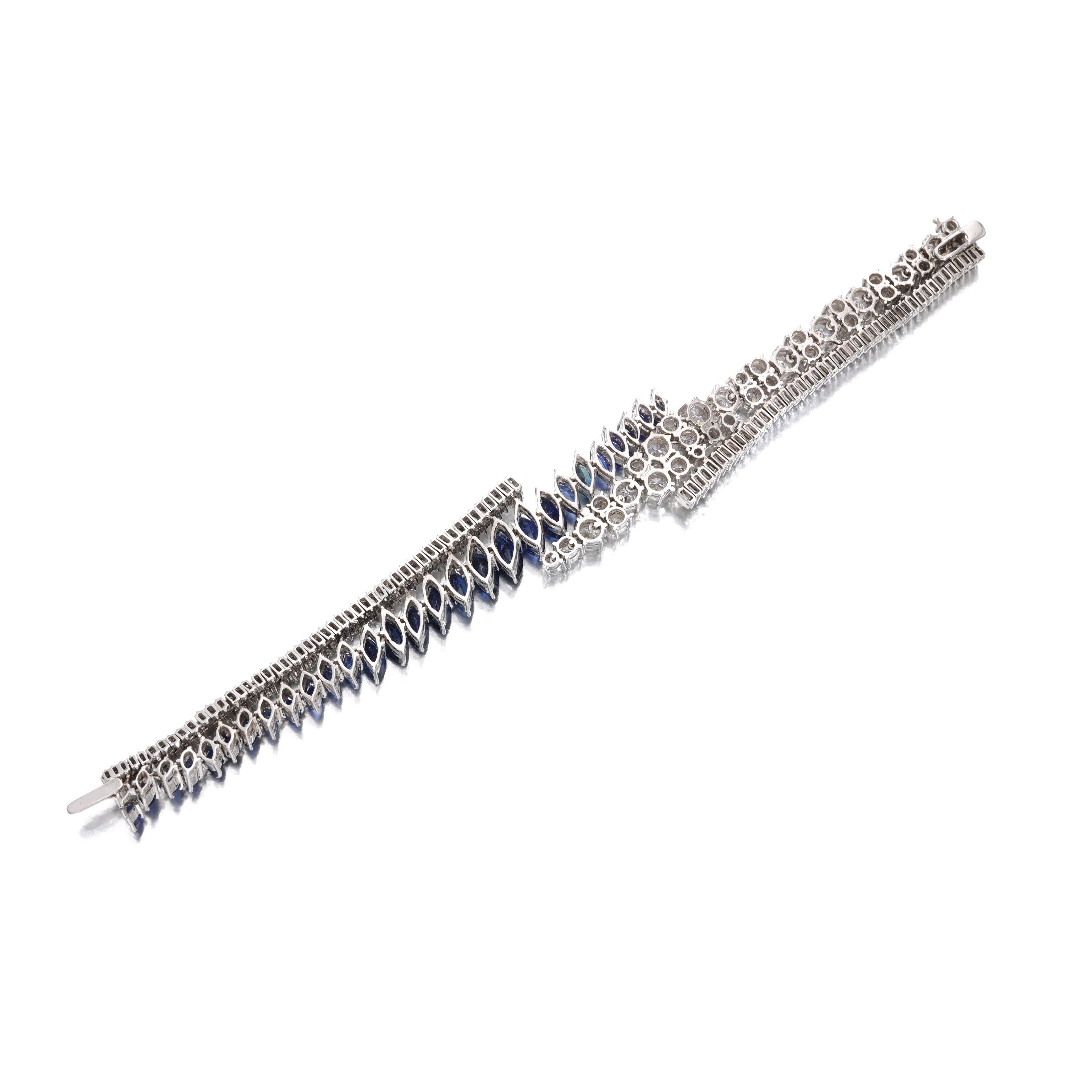 Zafiro 9,95 quilates Baguette y diamante redondo 9,00 quilates Pulsera de platino en Bueno estado para la venta en New York, NY