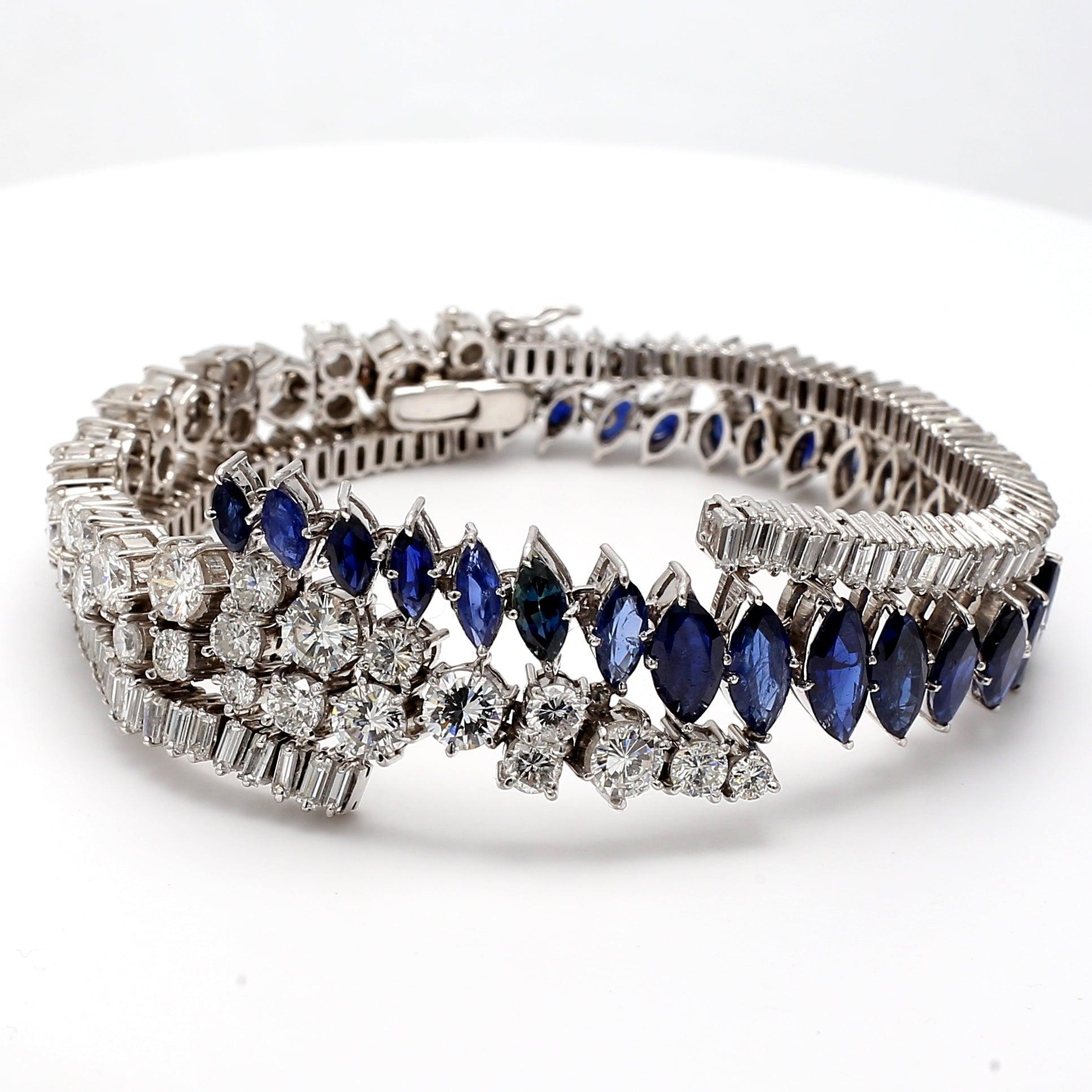 De las mujeres Zafiro 9,95 quilates Baguette y diamante redondo 9,00 quilates Pulsera de platino en venta