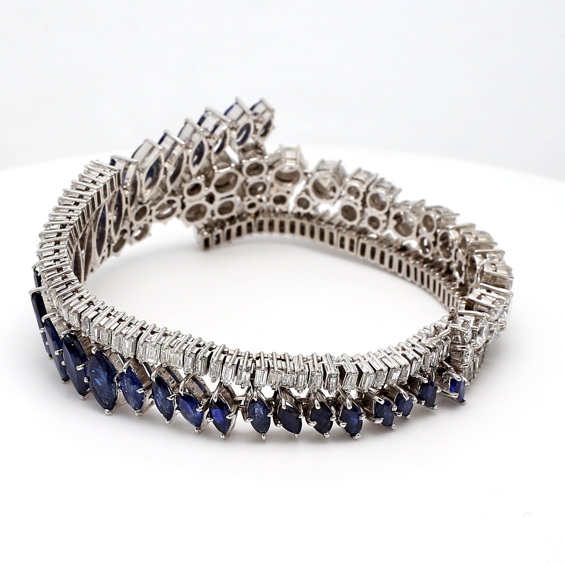 Zafiro 9,95 quilates Baguette y diamante redondo 9,00 quilates Pulsera de platino en venta 3