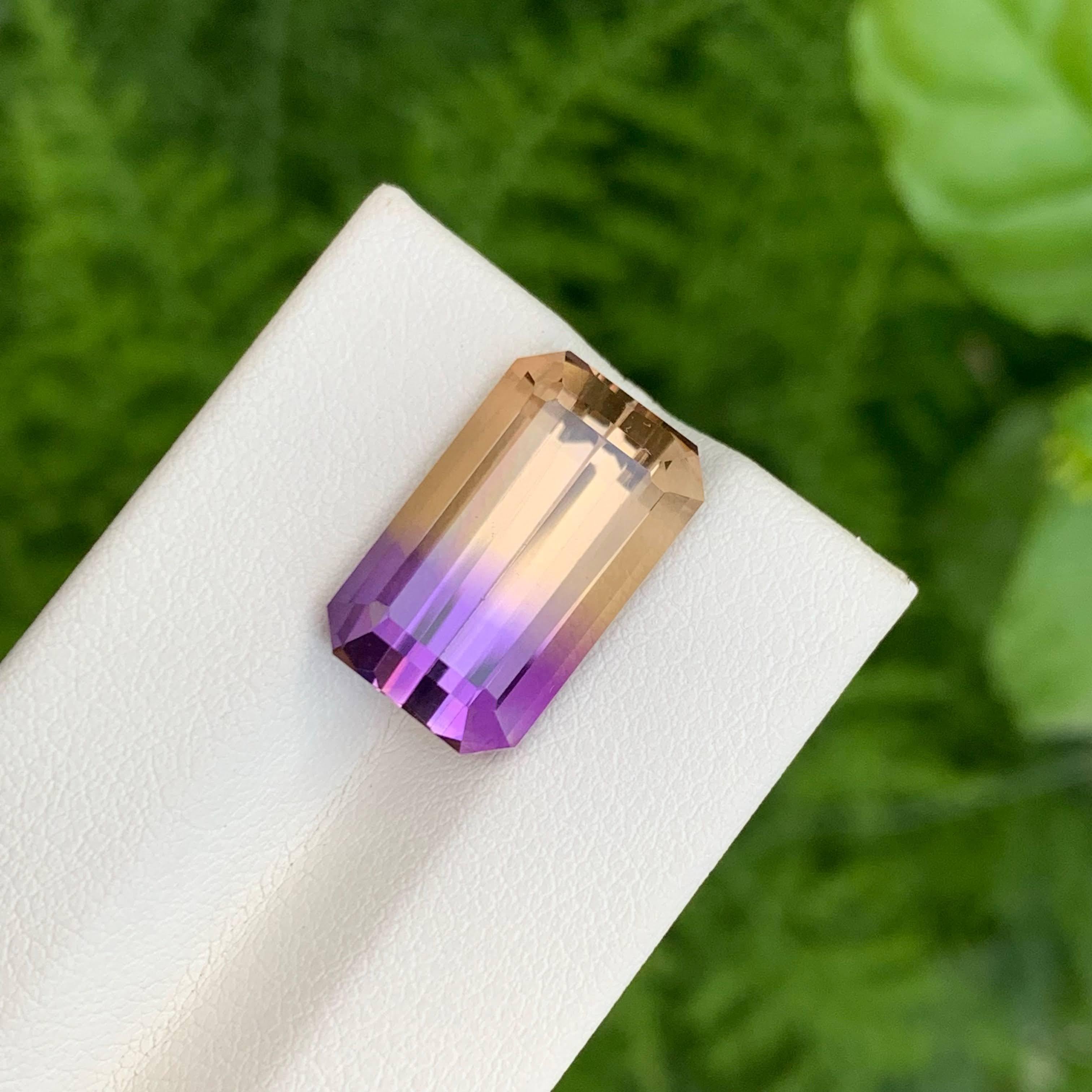 9,95 Karat zweifarbiger Ametrin Stein Smaragdschliff Natürlicher Bolivianischer Edelstein im Angebot 4
