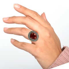 9.95 ct Red Tourmaline Cocktail Ring w/ Pave Diamonds Made In 18k Gold & Silver