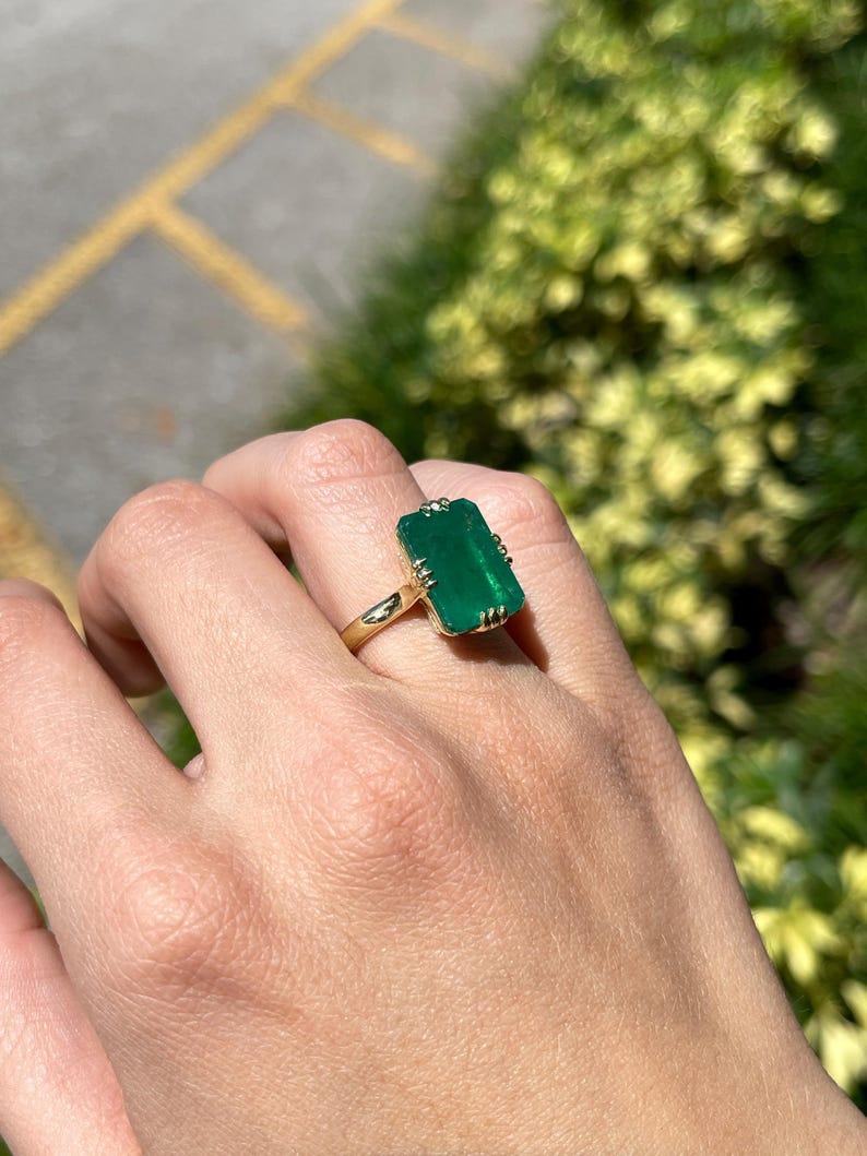 Emerald Cut 9.95ct 18K Vintage 1890s Emerald Solitaire Ring - Huge Handmade 750 Emerald For Sale
