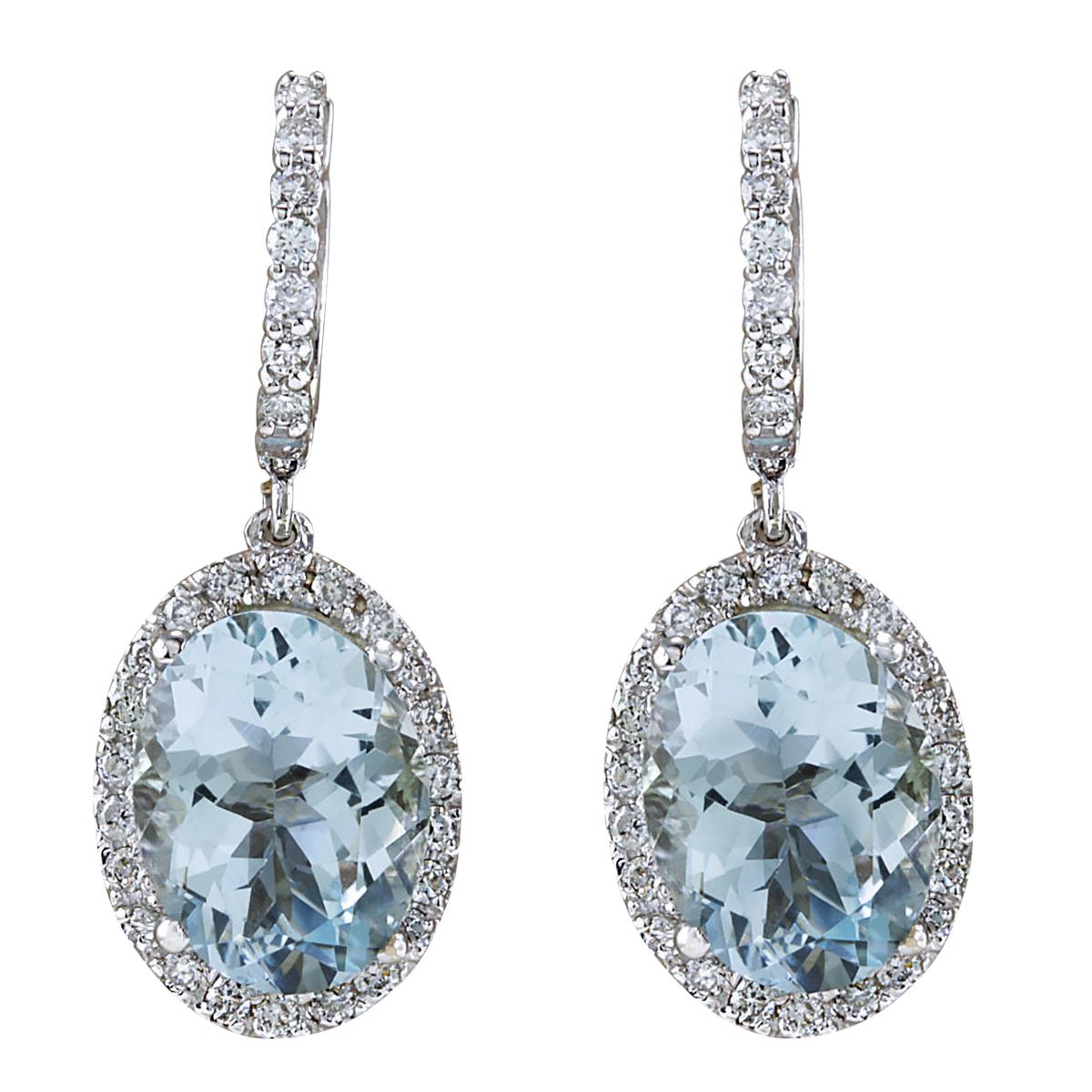 Aquamarine Diamond Earrings In 14 Karat White Gold  In New Condition For Sale In Los Angeles, CA