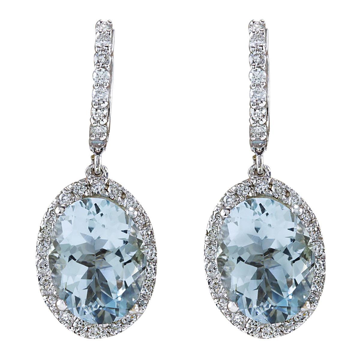 Aquamarine Diamond Earrings In 14 Karat White Gold 