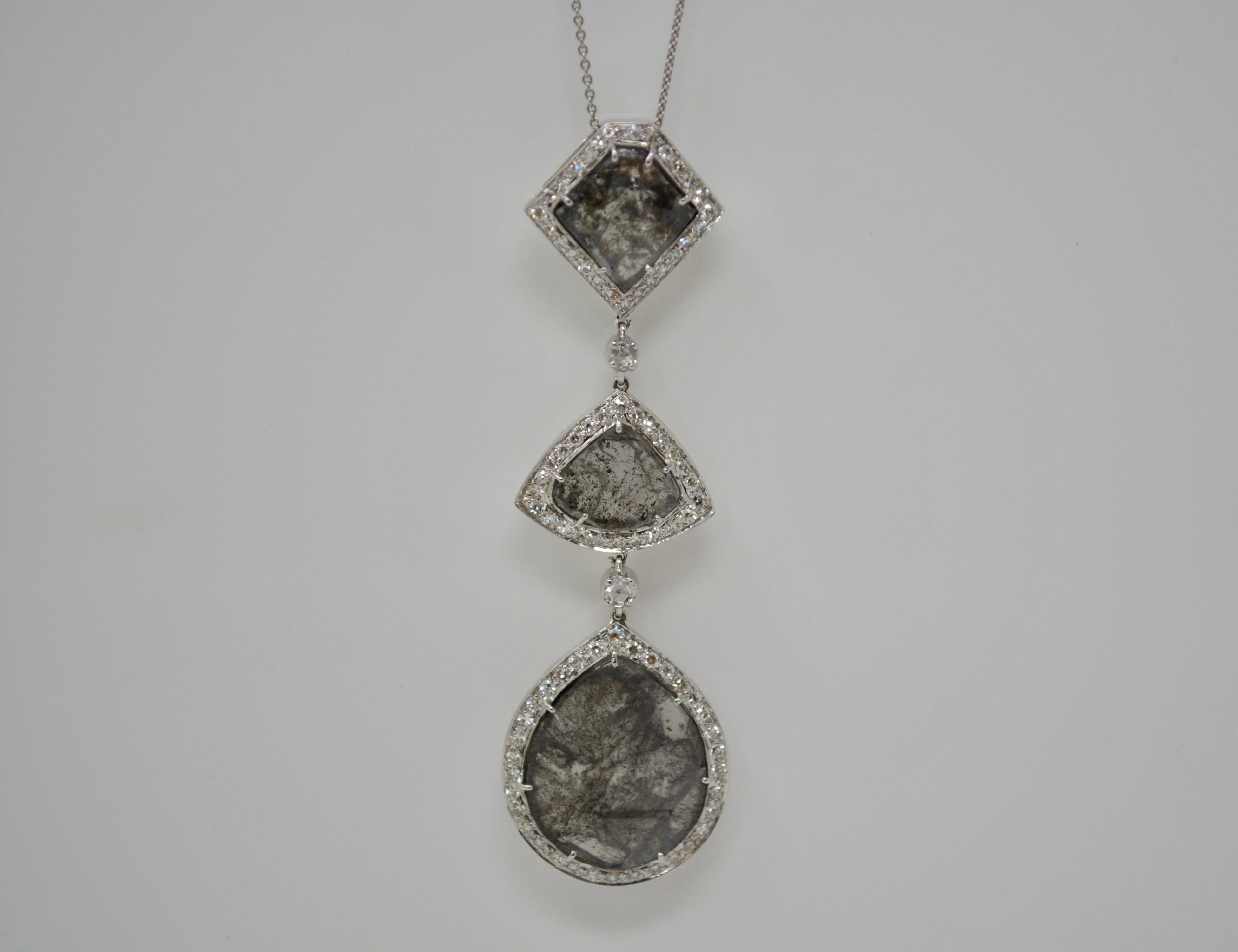 Contemporary 9.96 Carat Natural Gray Slice Diamond and White Diamond Necklace For Sale