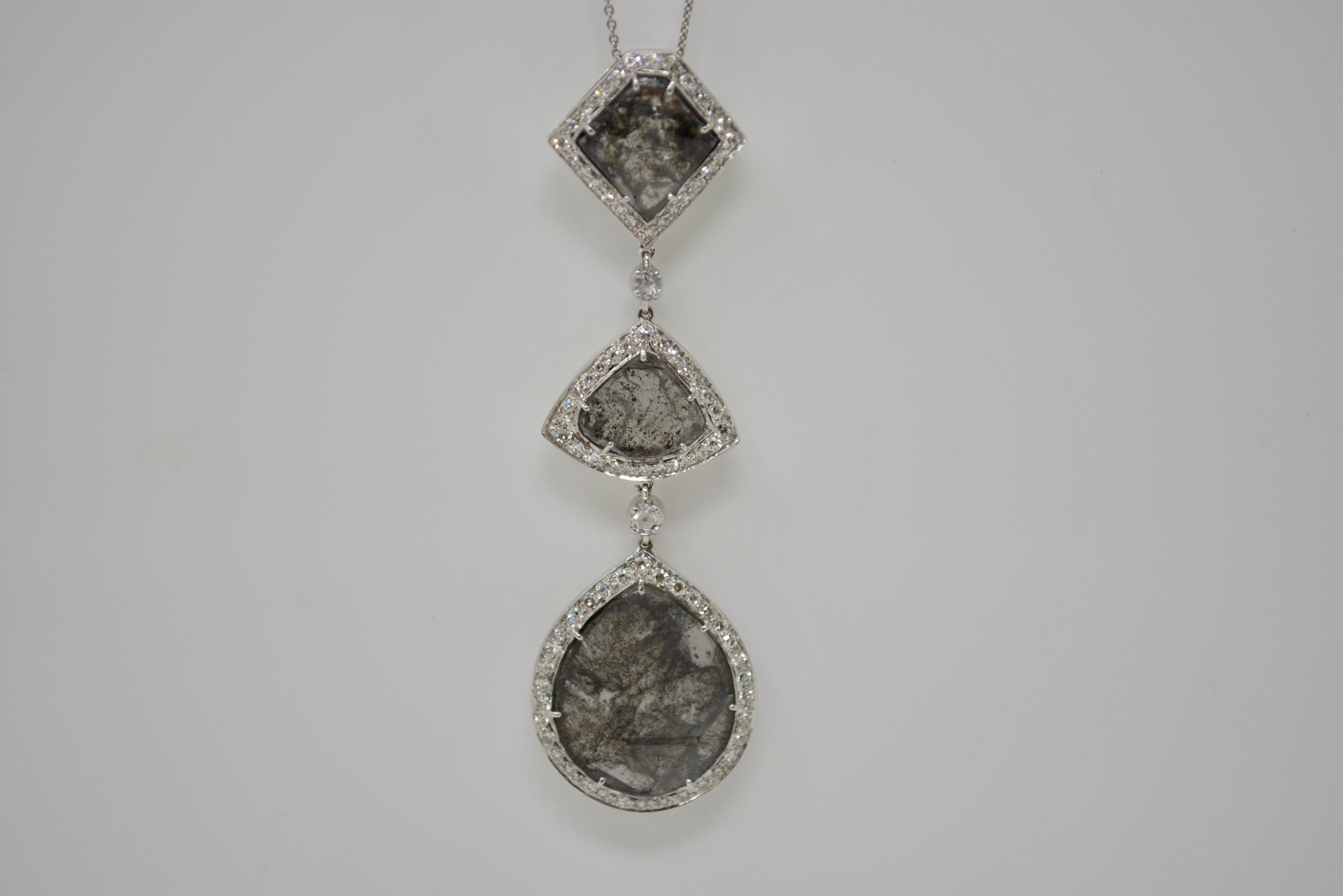 9.96 Carat Natural Gray Slice Diamond and White Diamond Necklace In New Condition For Sale In New York, NY