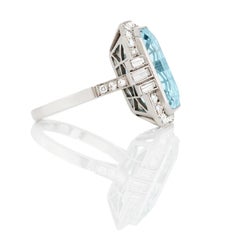 9.96 Carats Aquamarine and 1.0 Carats Diamond Ring in Platinum